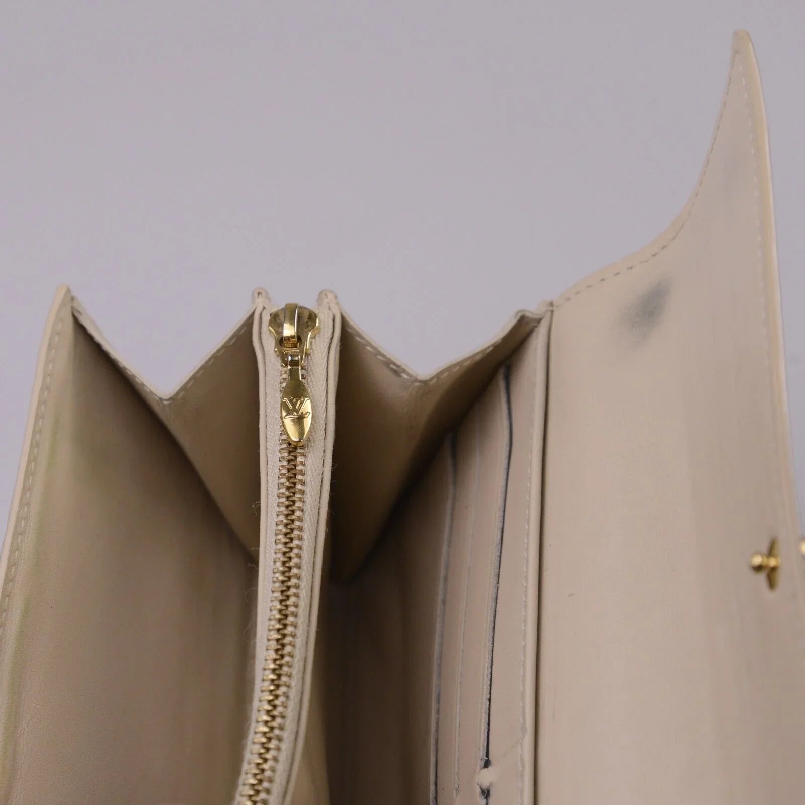 Louis Vuitton Vernis Beige Patent Monogram Continental Wallet - Lost Designer