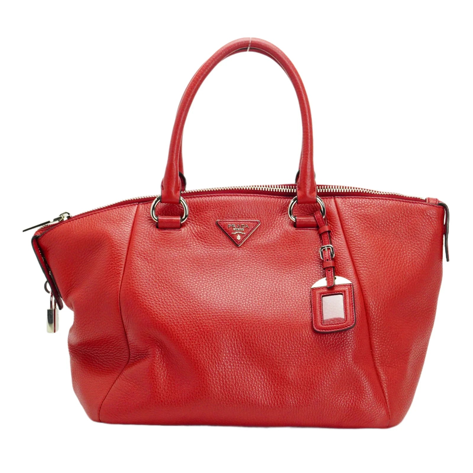 Prada Vitello Daino Pebbled Leather Tote Bag Red - Lost Designer