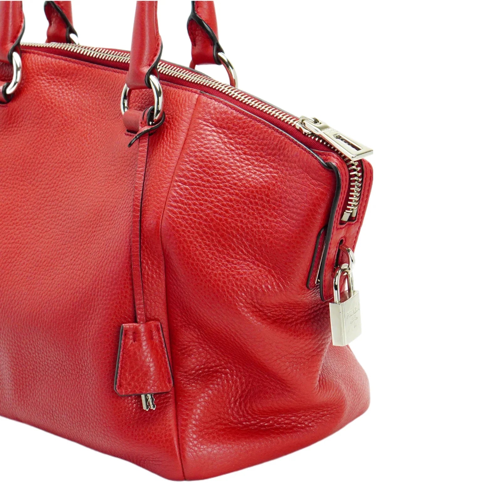 Prada Vitello Daino Pebbled Leather Tote Bag Red - Lost Designer