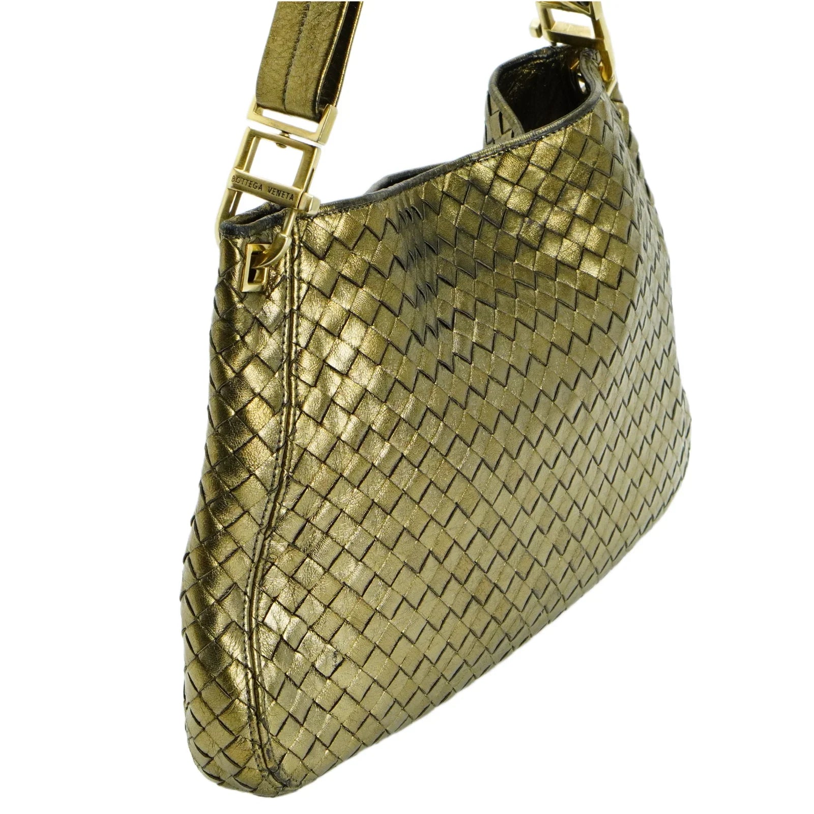 Bottega Veneta Intrecciato Leather Shoulder Bag Gold - Lost Designer