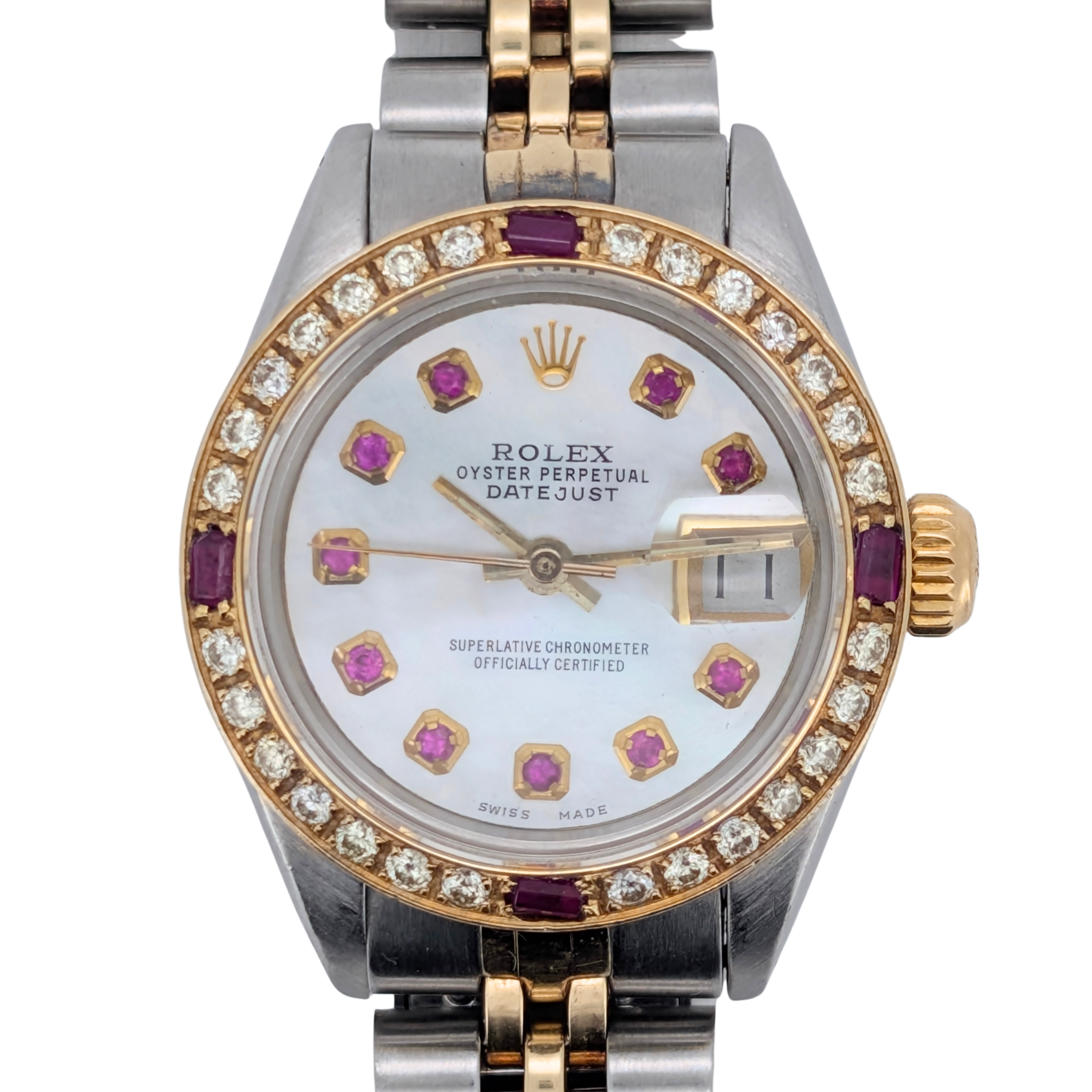 Rolex Datejust 6917 Ladies 26mm Two Tone 18k Aftermarket Diamond & Ruby