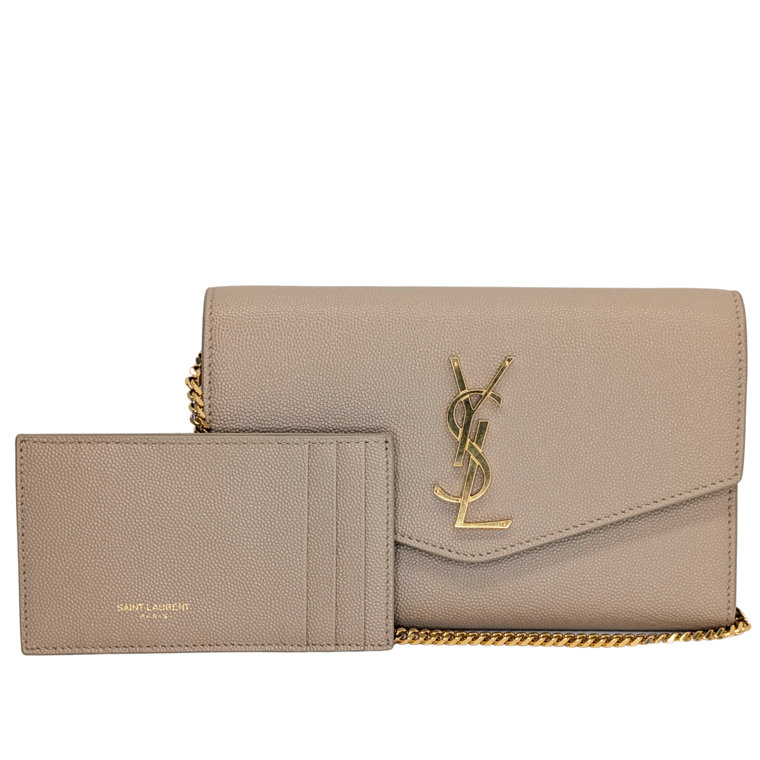 Saint Laurent Uptown Wallet on Chain Dark Beige