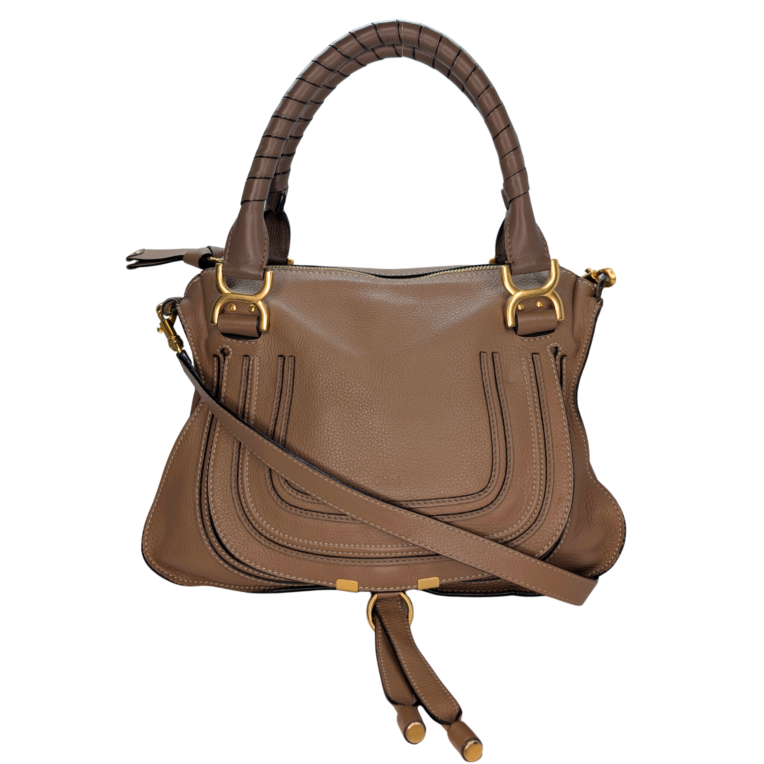 Chloe Marcie Medium Satchel Crossbody Bag Brown