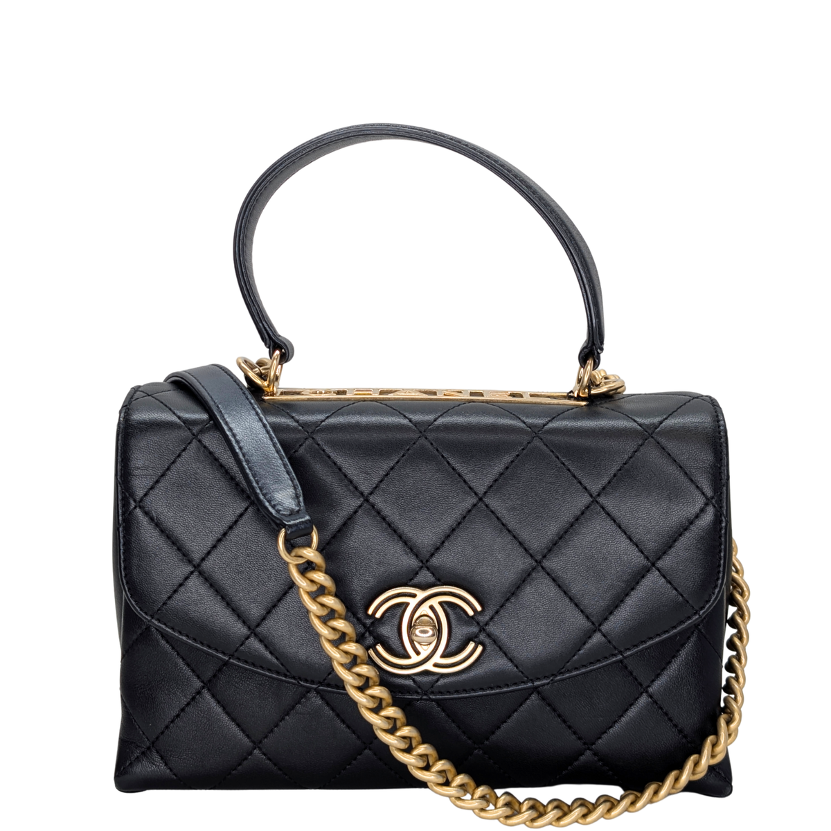 Chanel Small Trendy Spirit Top Handle Flap Bag Lambskin Black