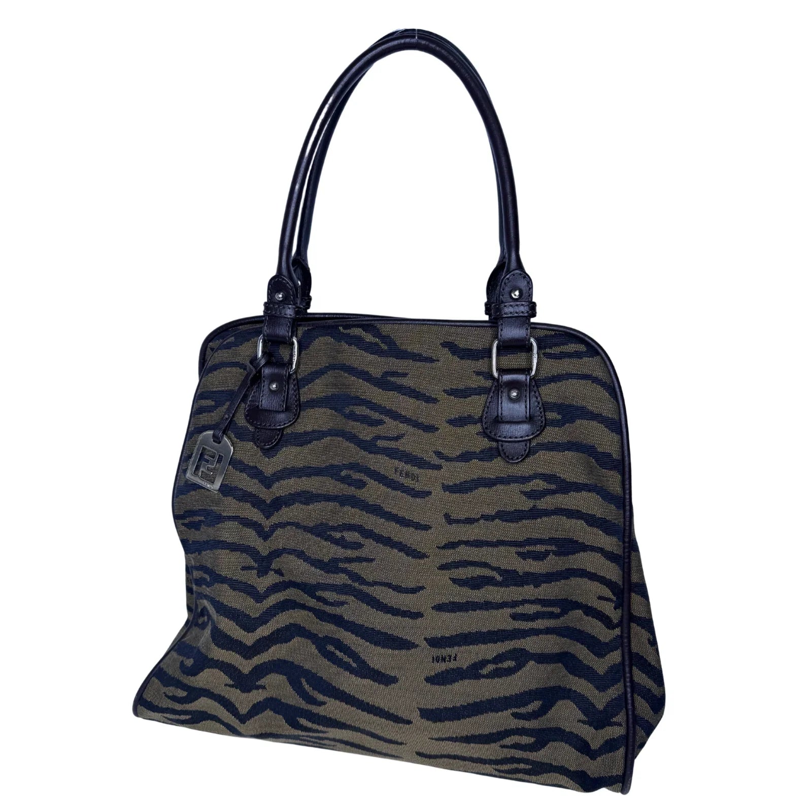 Fendi Leather-Trimmed Zebra Print Tote Bag – Brown - Lost Designer