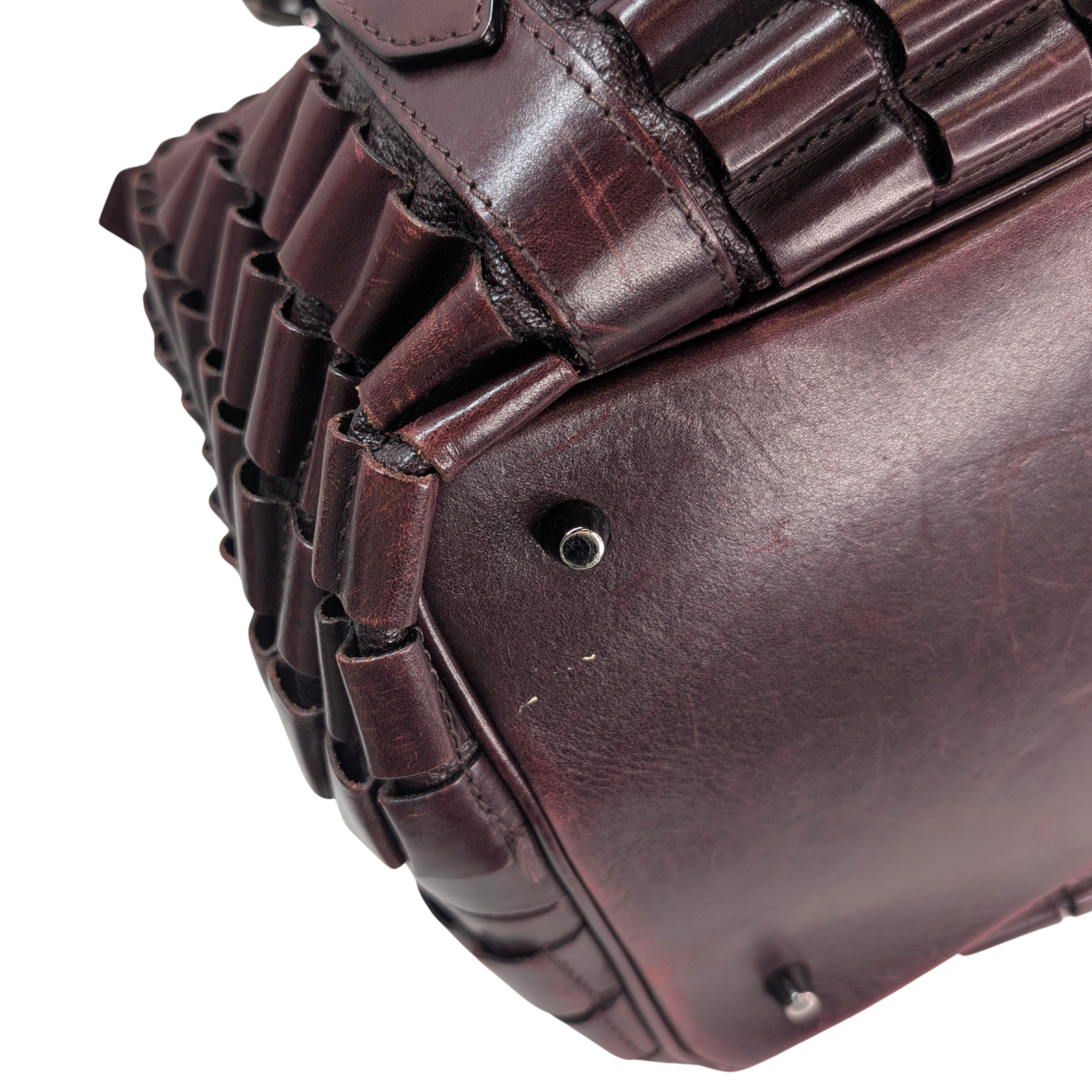 Burberry Leather Cartridge Pleat Tote Bag Burgundy