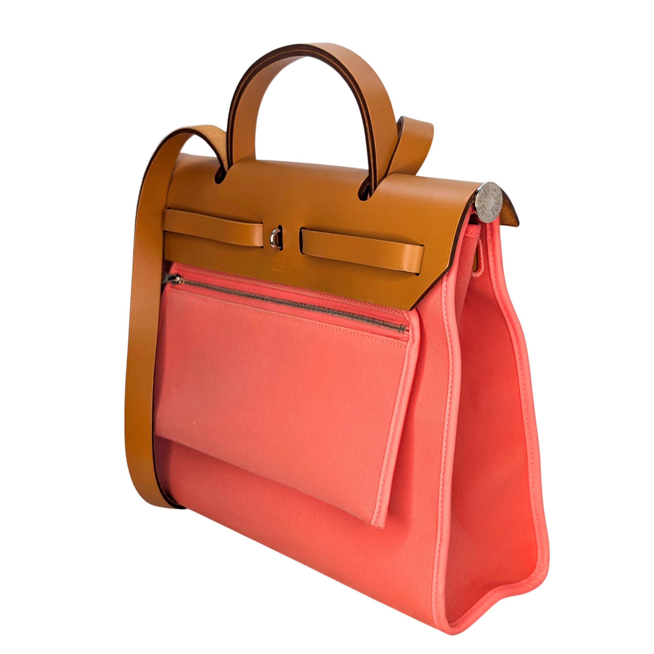 Hermes Vache Hunter Toile Herbag Zip 31 PM Rose Lipstick T Stamp