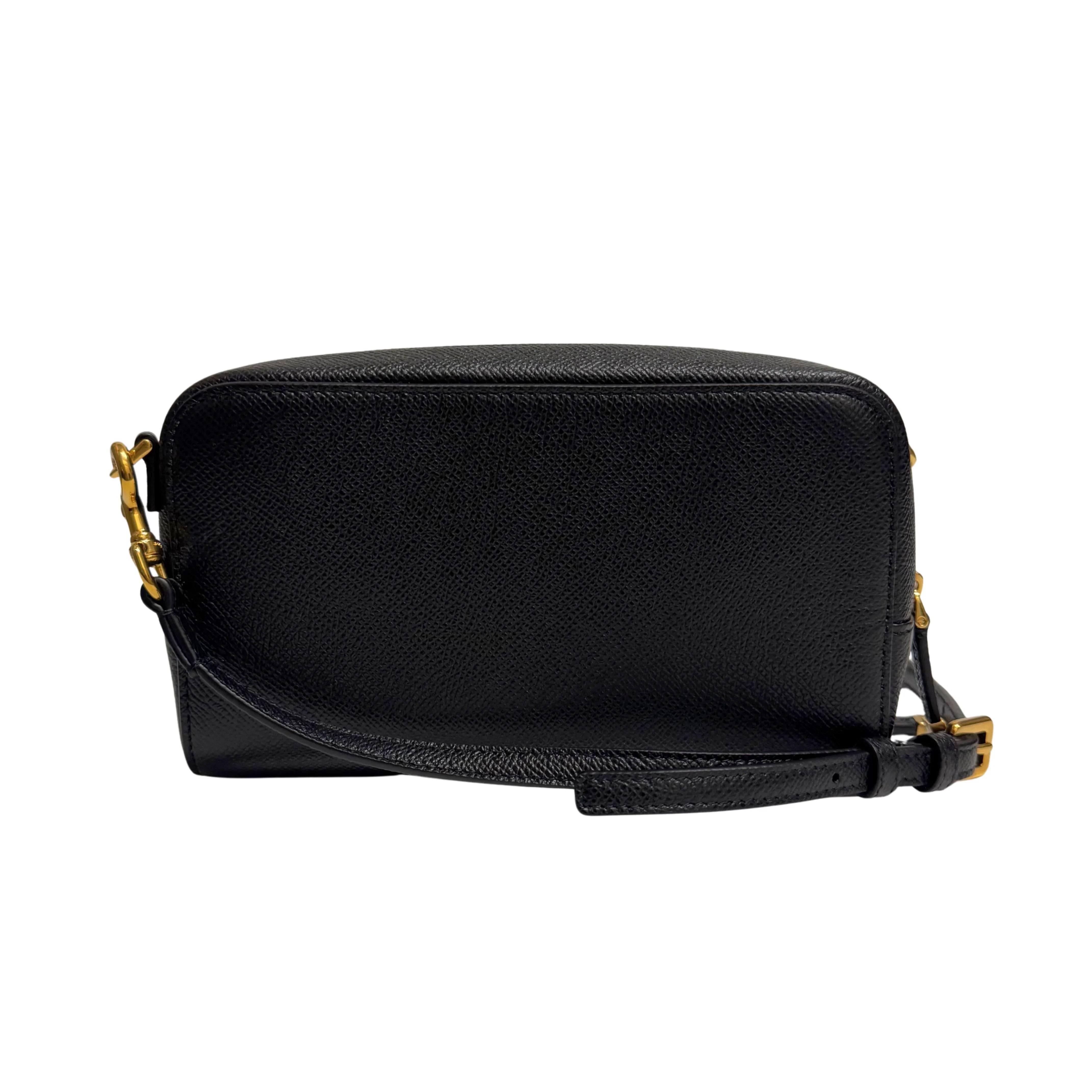 Christian Dior Caro Grained Leather Double Pouch Crossbody Bag Black - Lost Designer