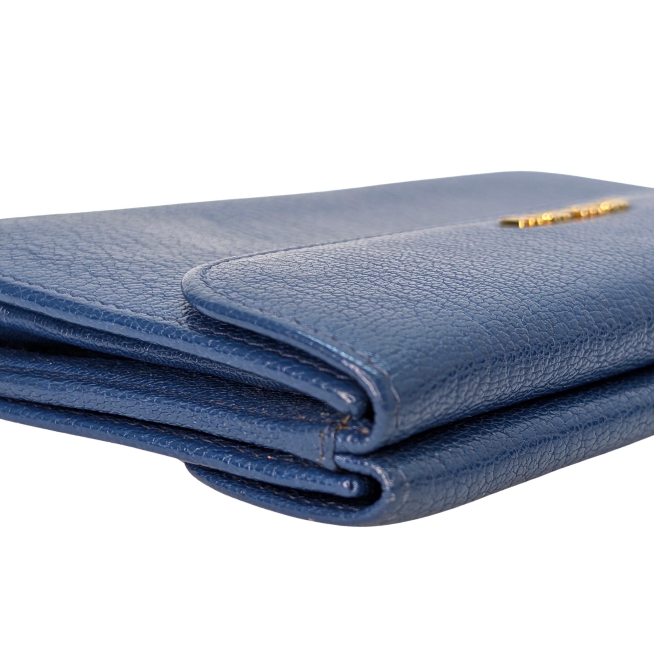 Miu Miu Madras Flap Long Wallet Leather Blue