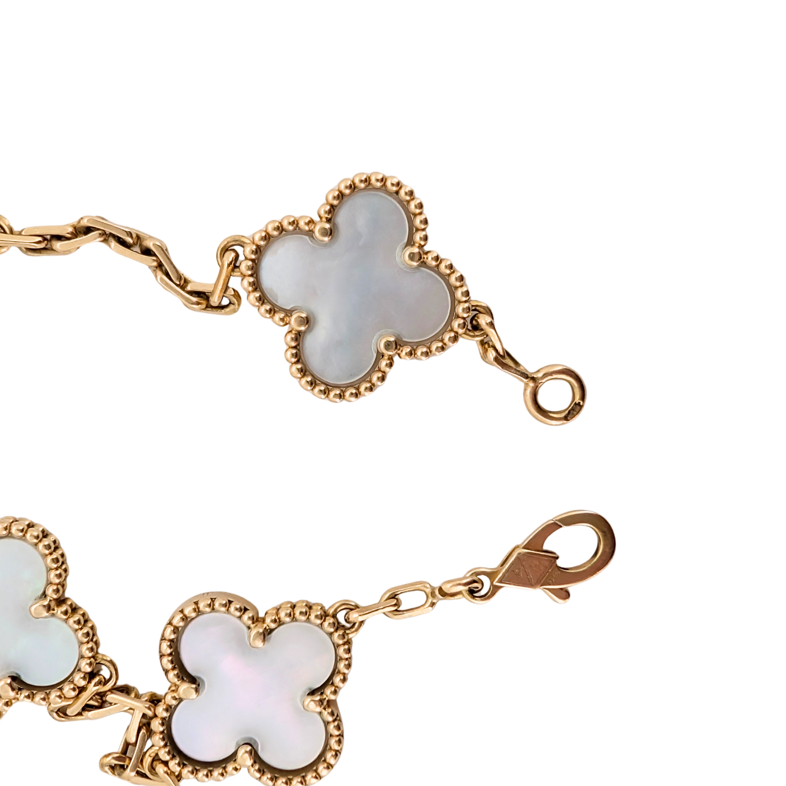 Van Cleef & Arpels Vintage Alhambra 5 Motif Mother of Pearl 18k Gold Bracelet