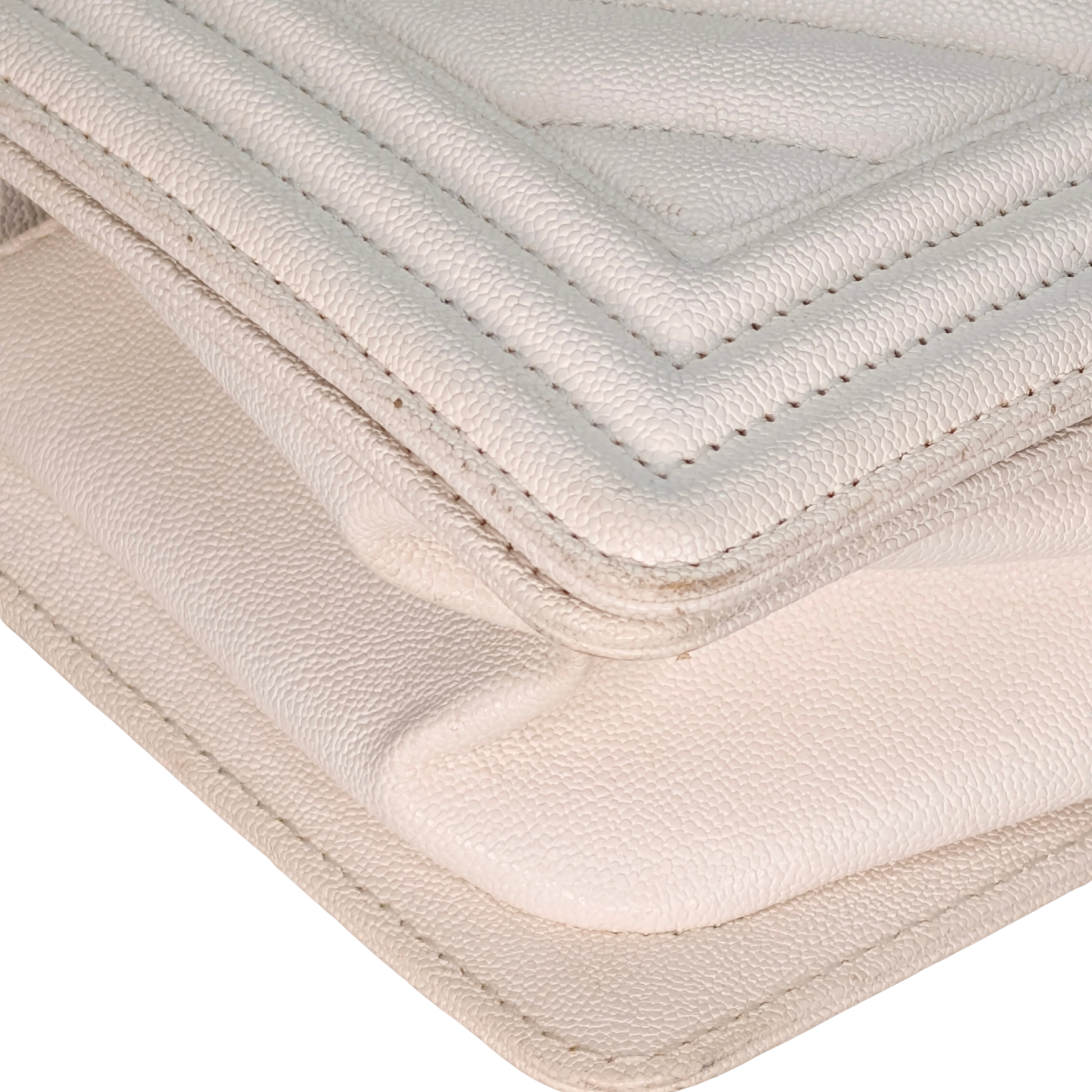 Chanel Caviar Chevron Quilted New Medium Boy Flap White