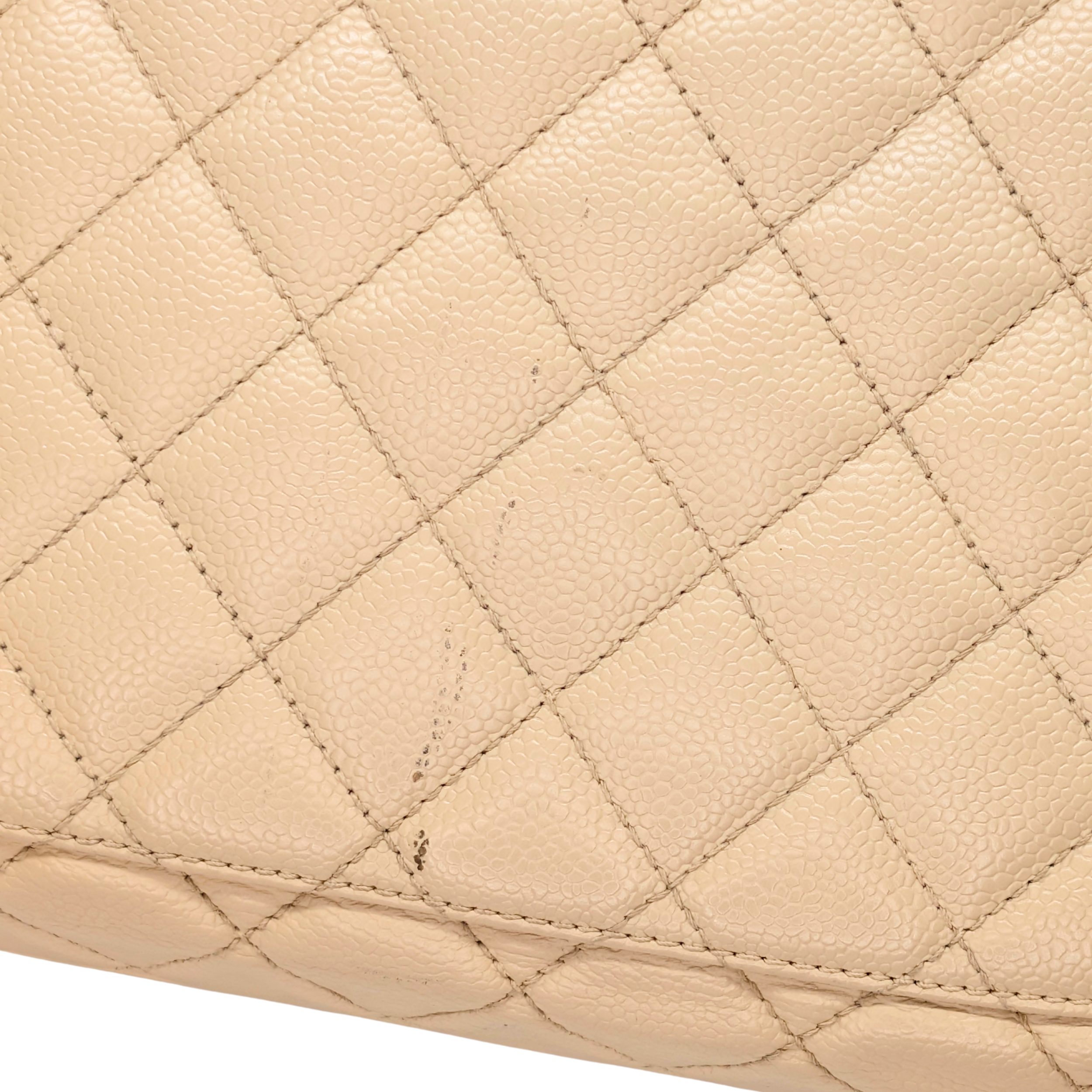 Chanel Quilted Caviar Grand Shopping Tote Beige