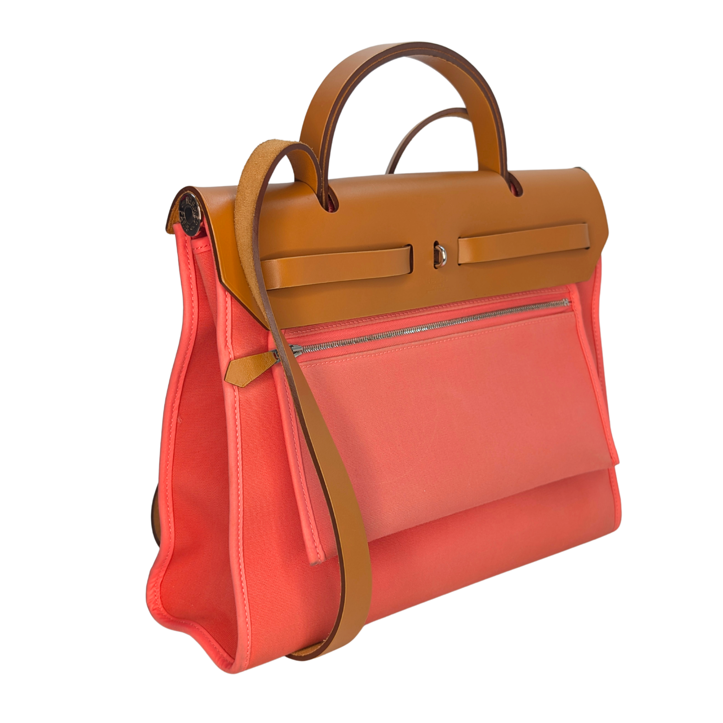Hermes Vache Hunter Toile Herbag Zip 31 PM Rose Lipstick T Stamp