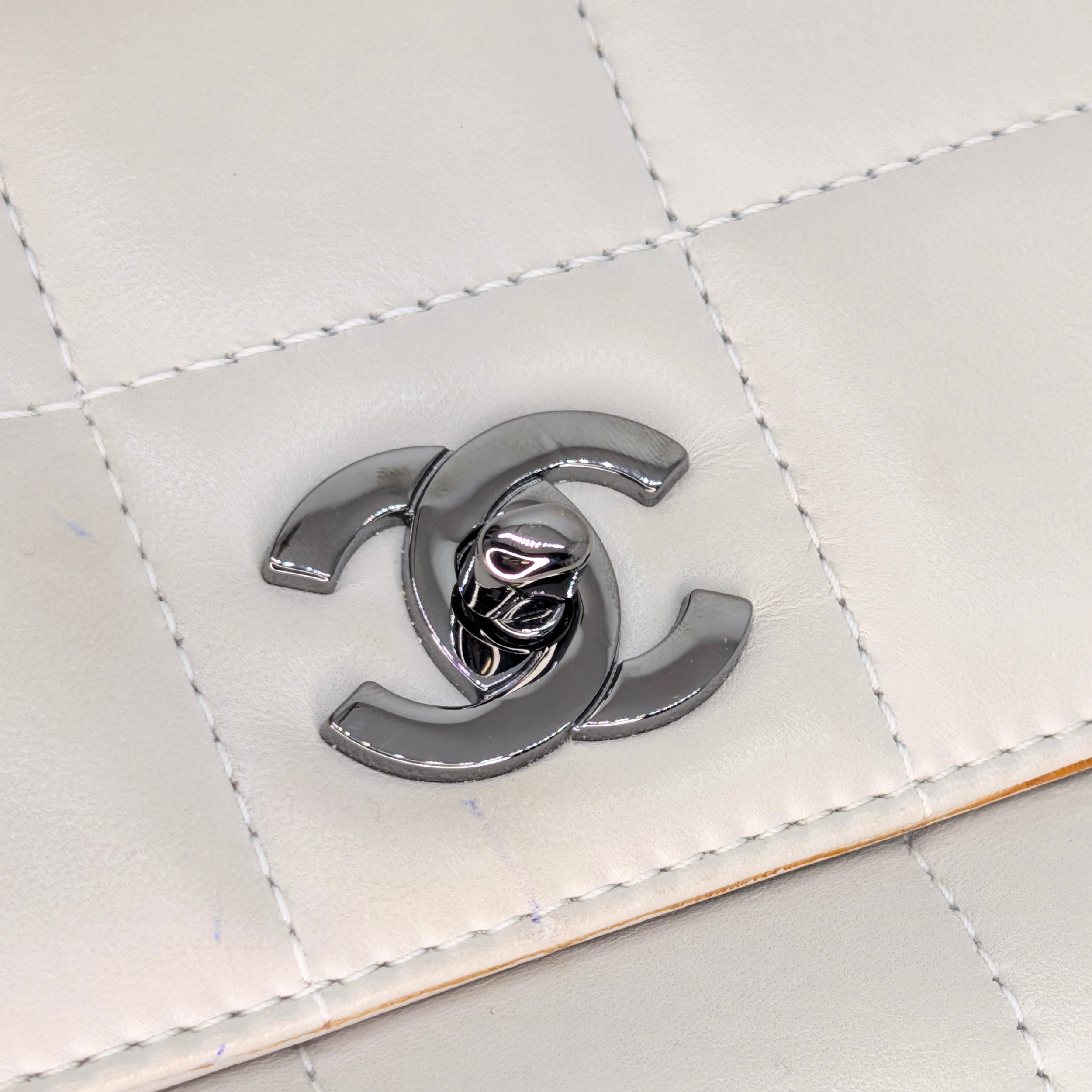 Chanel Chocolate Bar Multichain Square Quilt Flap Bag Off White