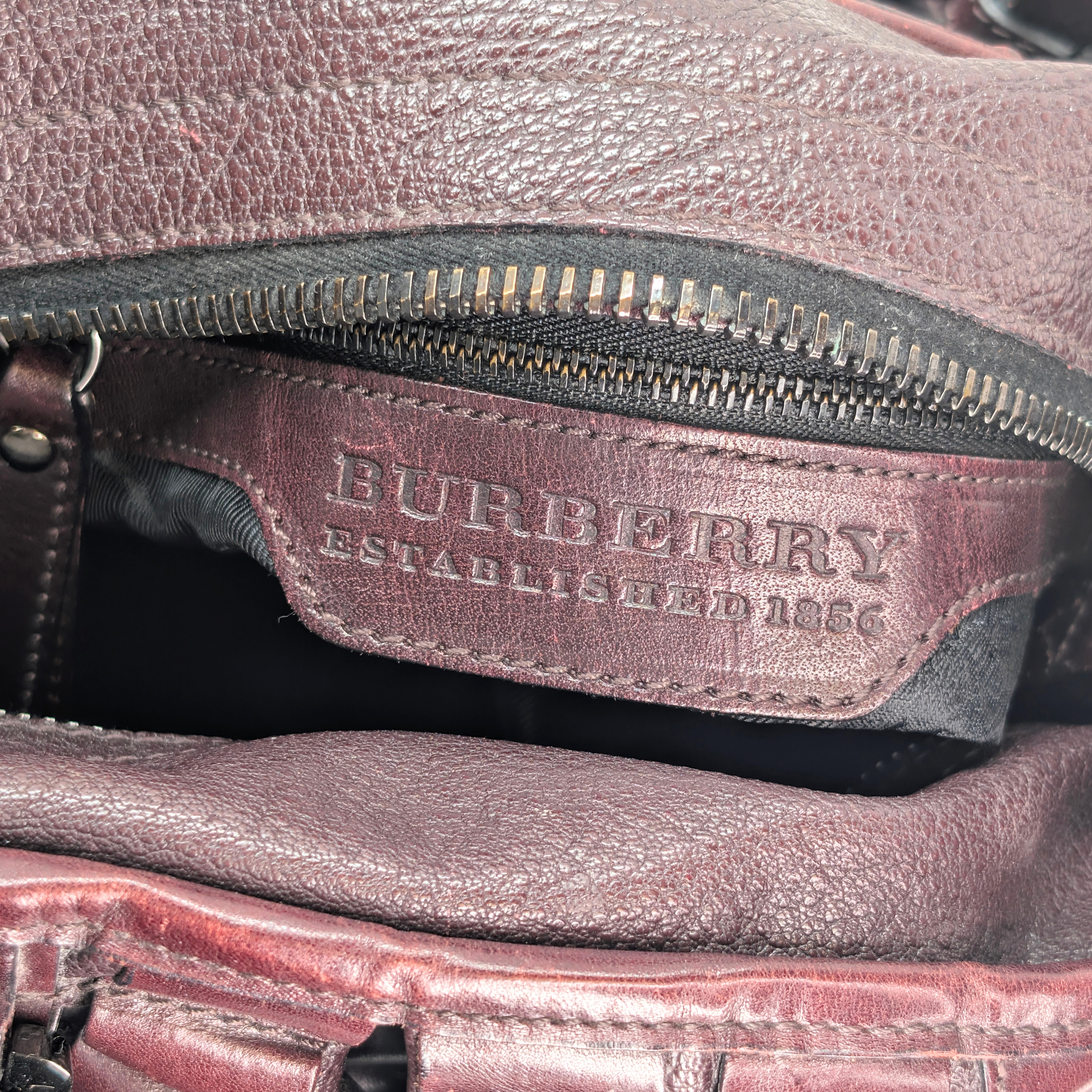 Burberry Leather Cartridge Pleat Tote Bag Burgundy
