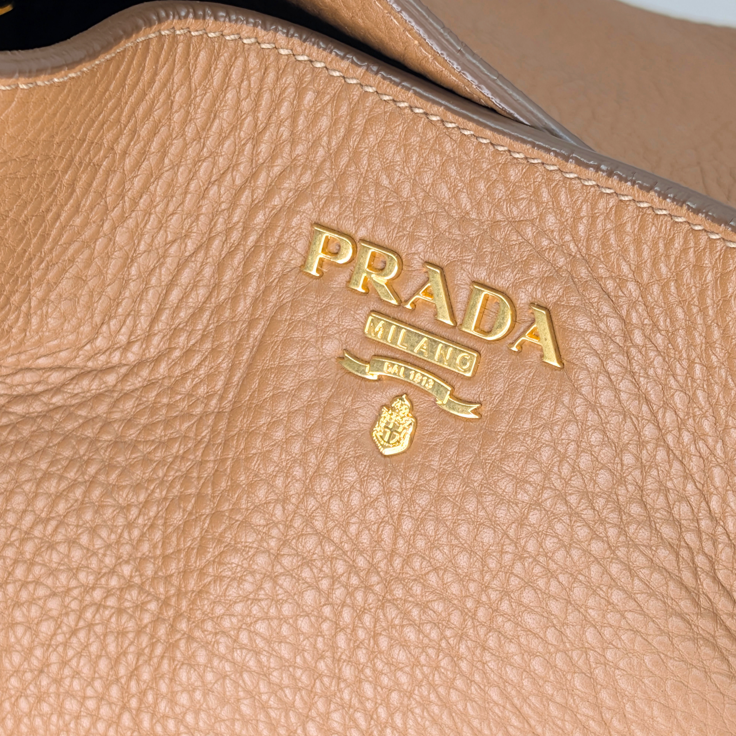 Prada Vitello Daino Leather Side Zip Hobo Tote Bag
