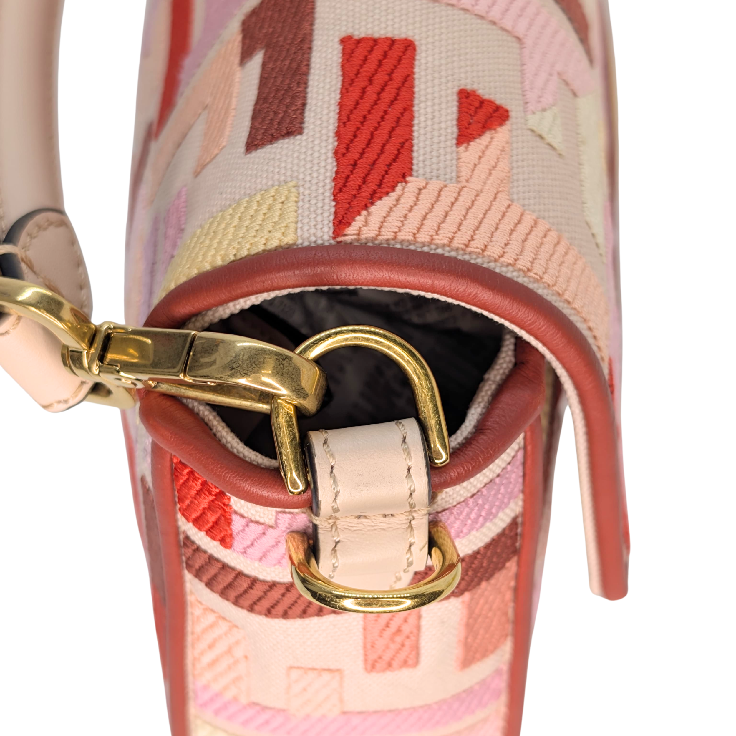 Fendi Baguette Canvas Vitello Medium FF Embroidered Rosa Quarzo Bag Multicolour