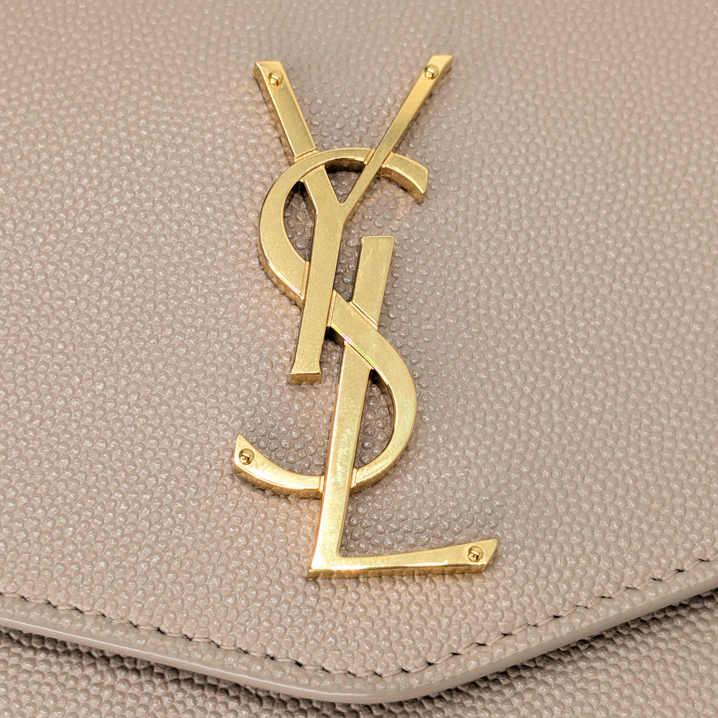 Saint Laurent Uptown Wallet on Chain Dark Beige