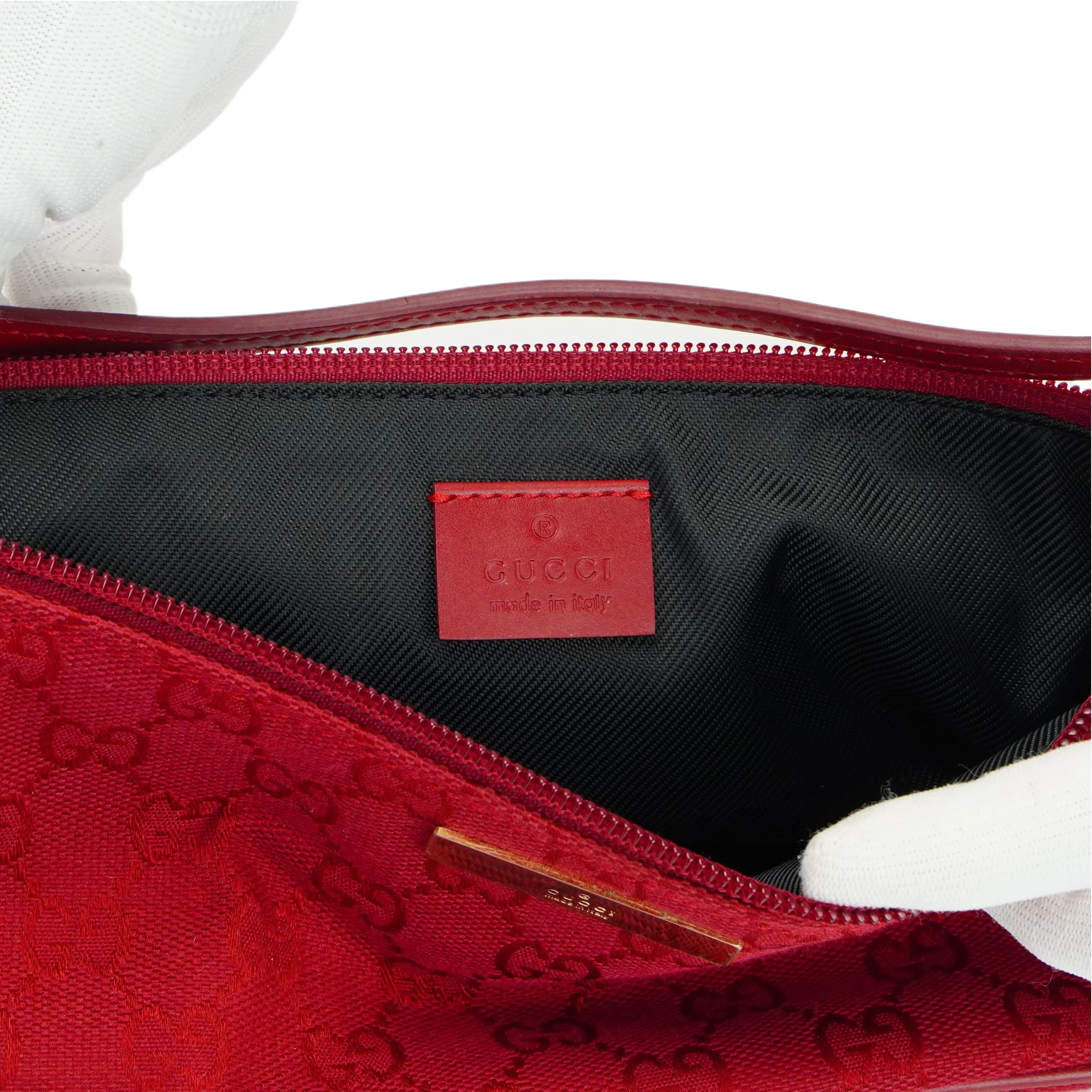 Gucci Cherry Red GG Monogram Boat Pochette Bag - Lost Designer