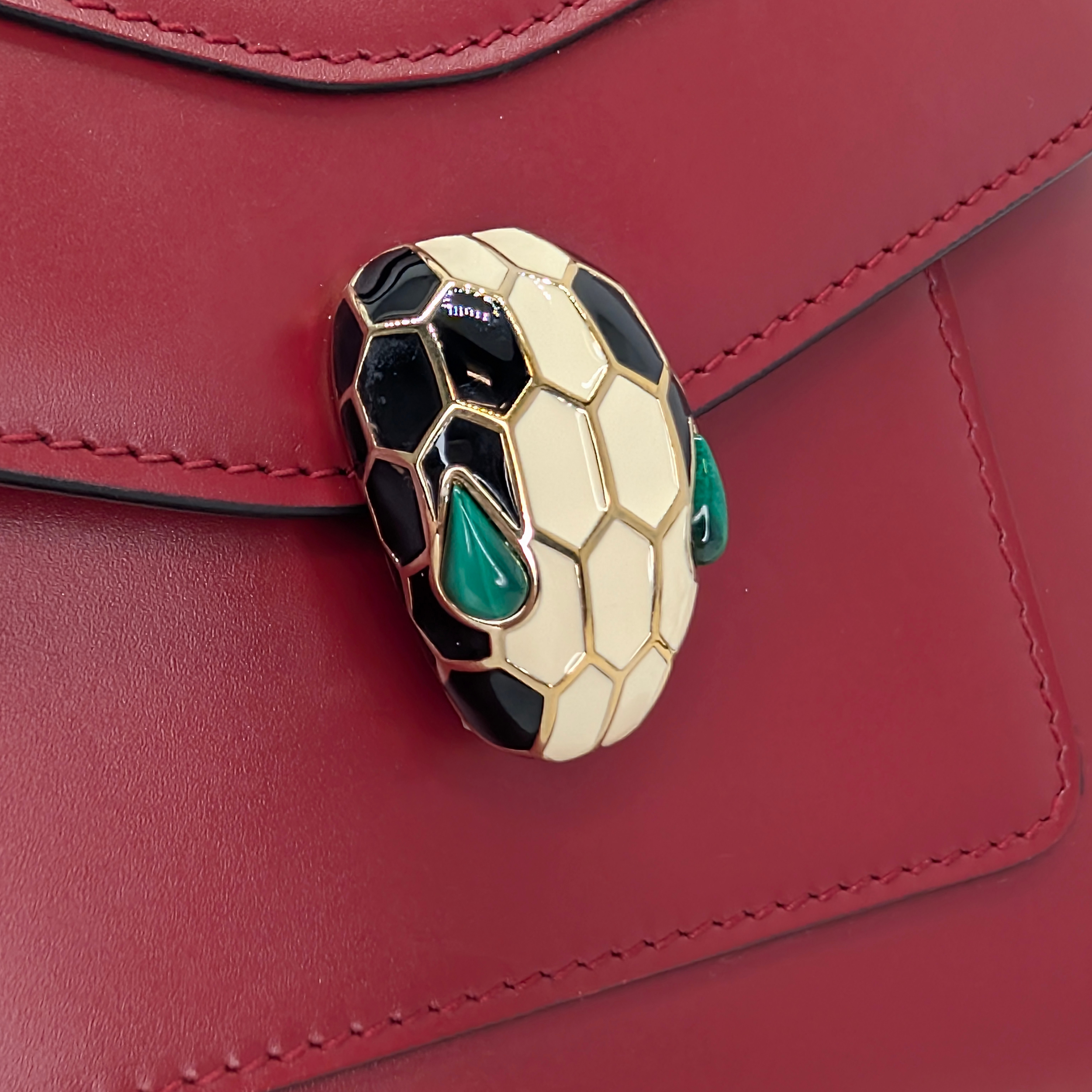 Bvlgari Calfskin Serpenti Forever Top Handle Red