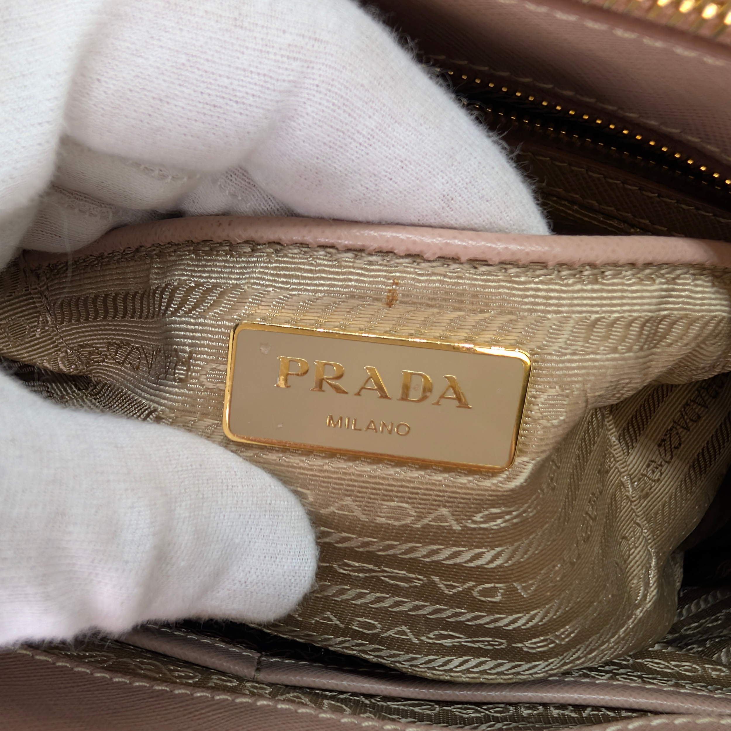 Prada Saffiano Medium Galleria Lux Double Zip Tote Cammeo