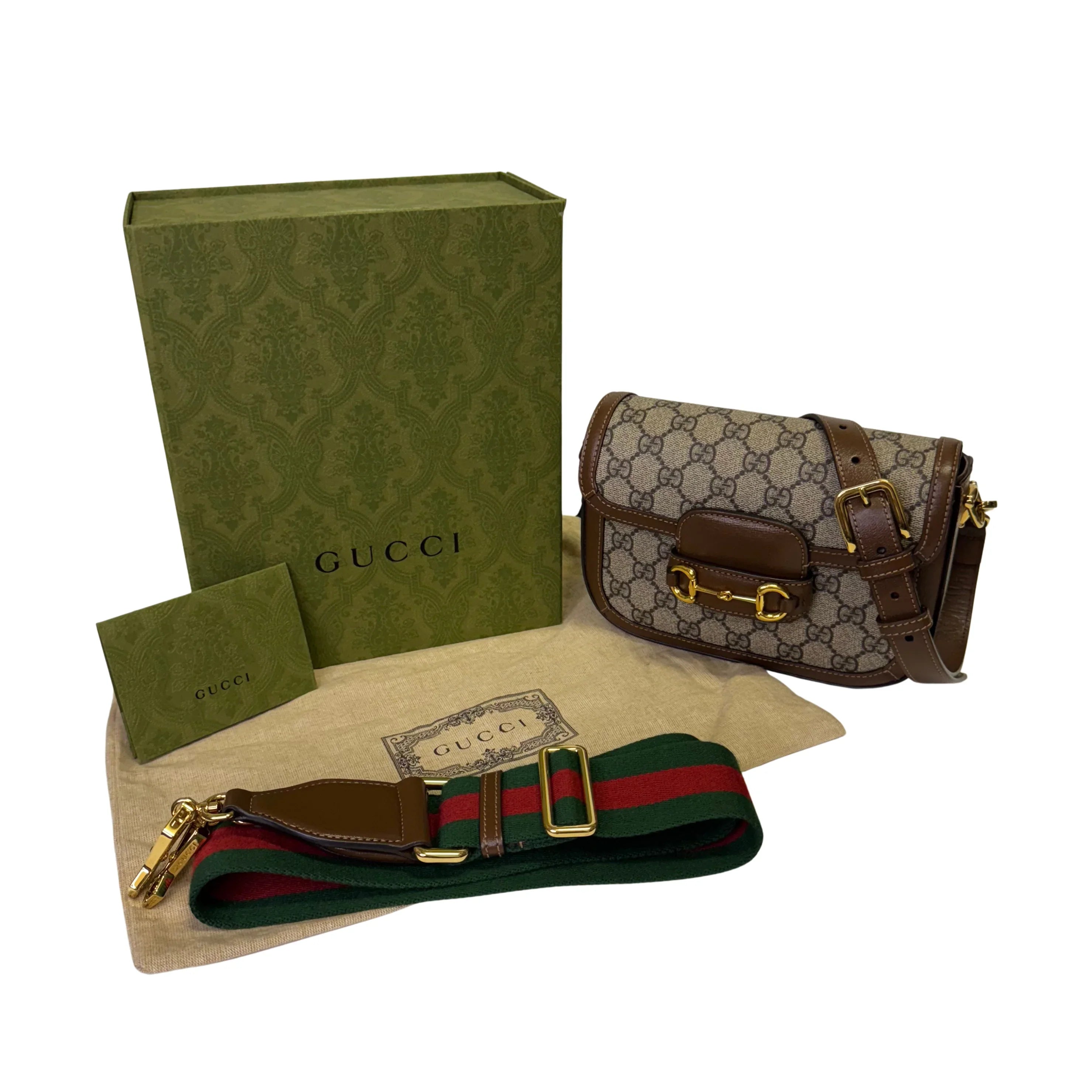 Gucci Horsebit 1955 Shoulder Bag GG Supreme Canvas/Leather Beige/Brown - Lost Designer