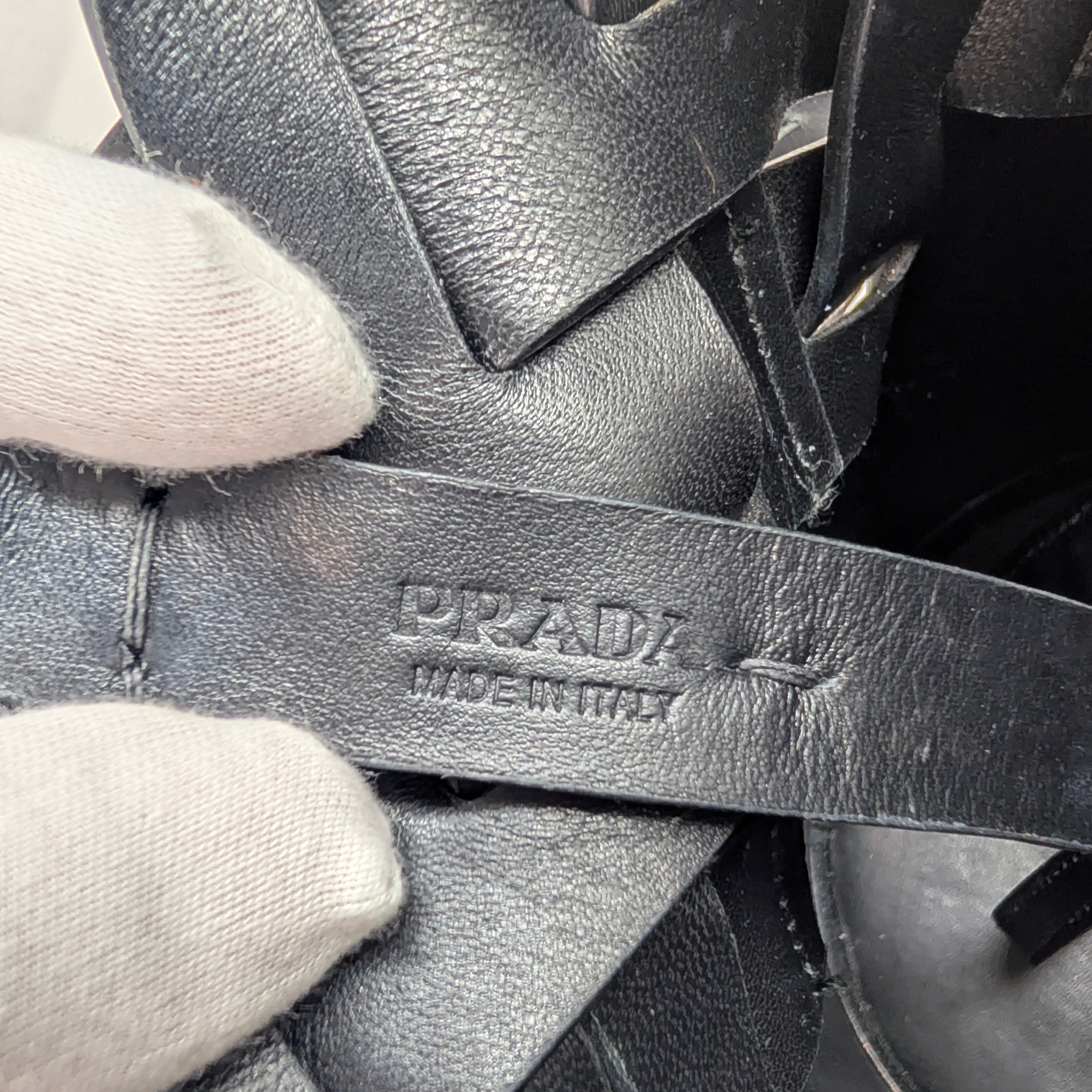 Prada Vitello Intrecciato Tress Bucket Bag Black