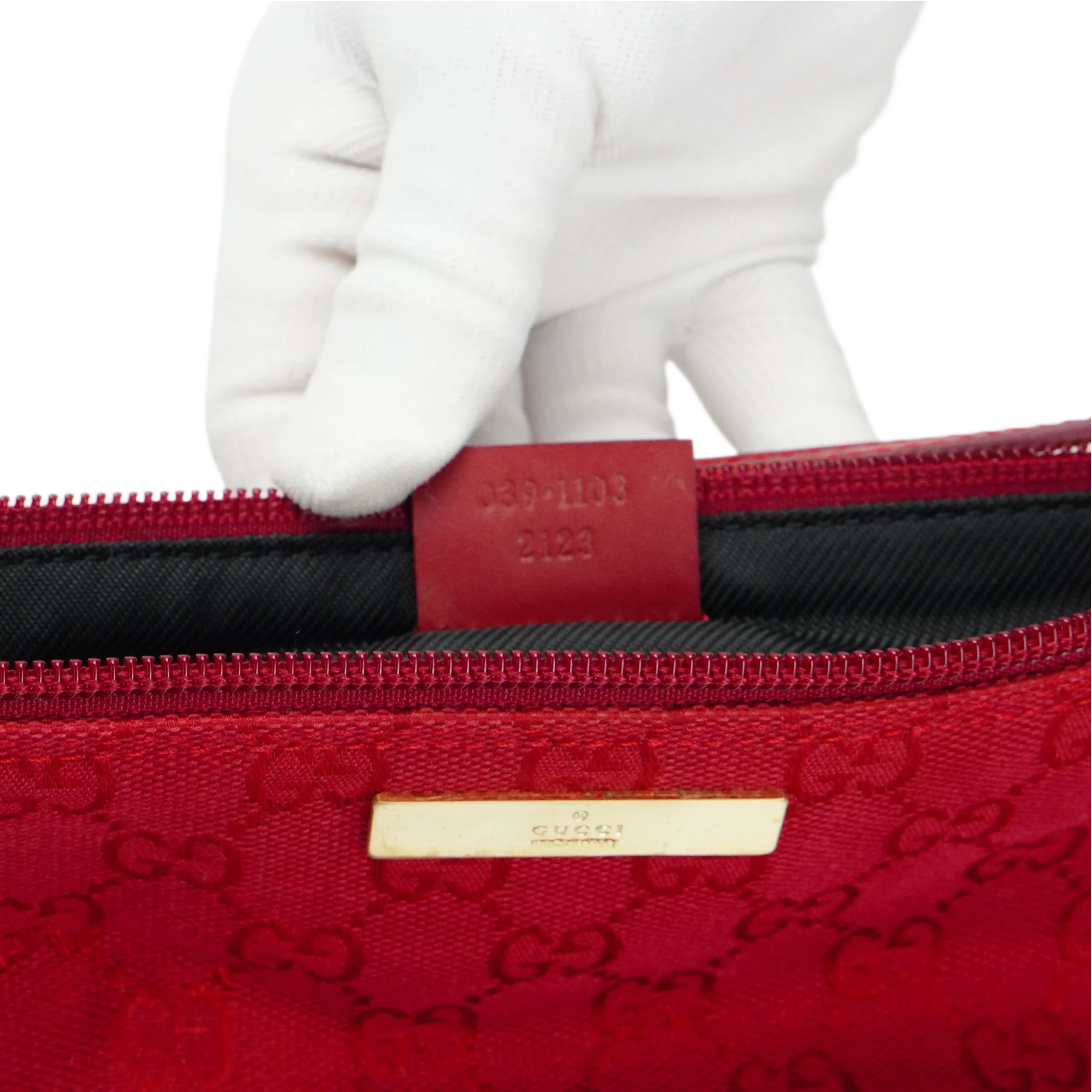 Gucci Cherry Red GG Monogram Boat Pochette Bag - Lost Designer