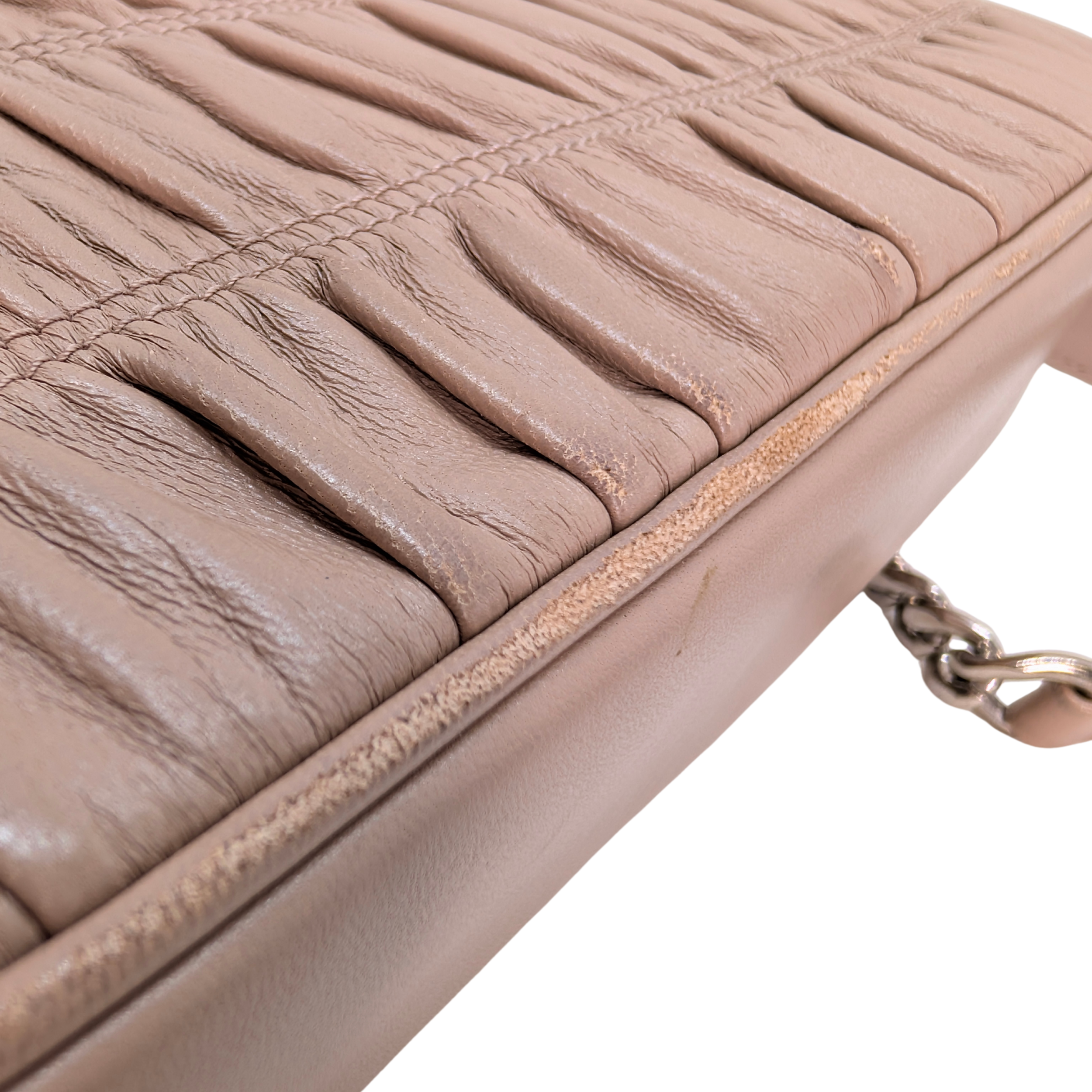 Prada Nappa Gaufre Chain Flap Crossbody Bag Taupe