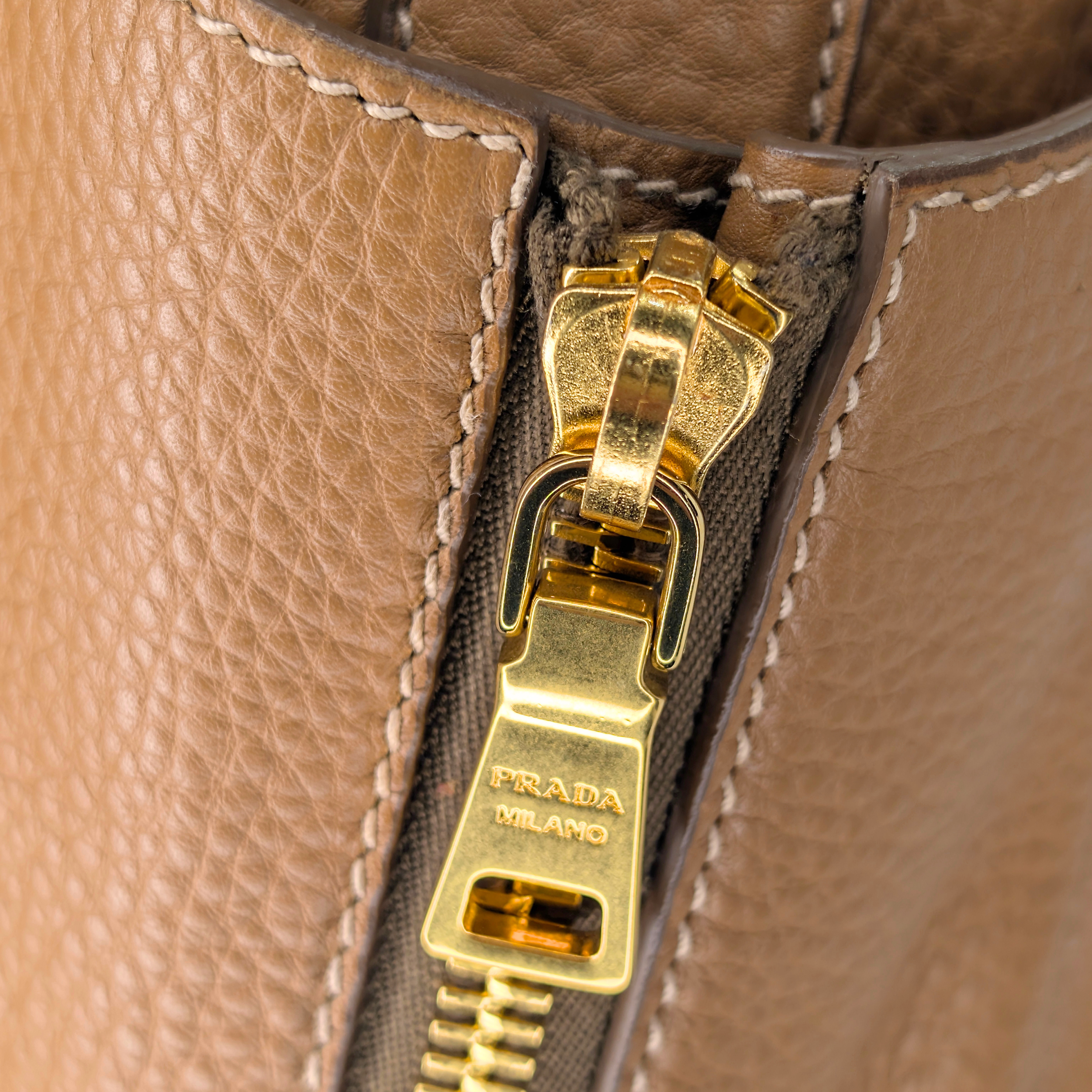 Prada Vitello Daino Leather Side Zip Hobo Tote Bag