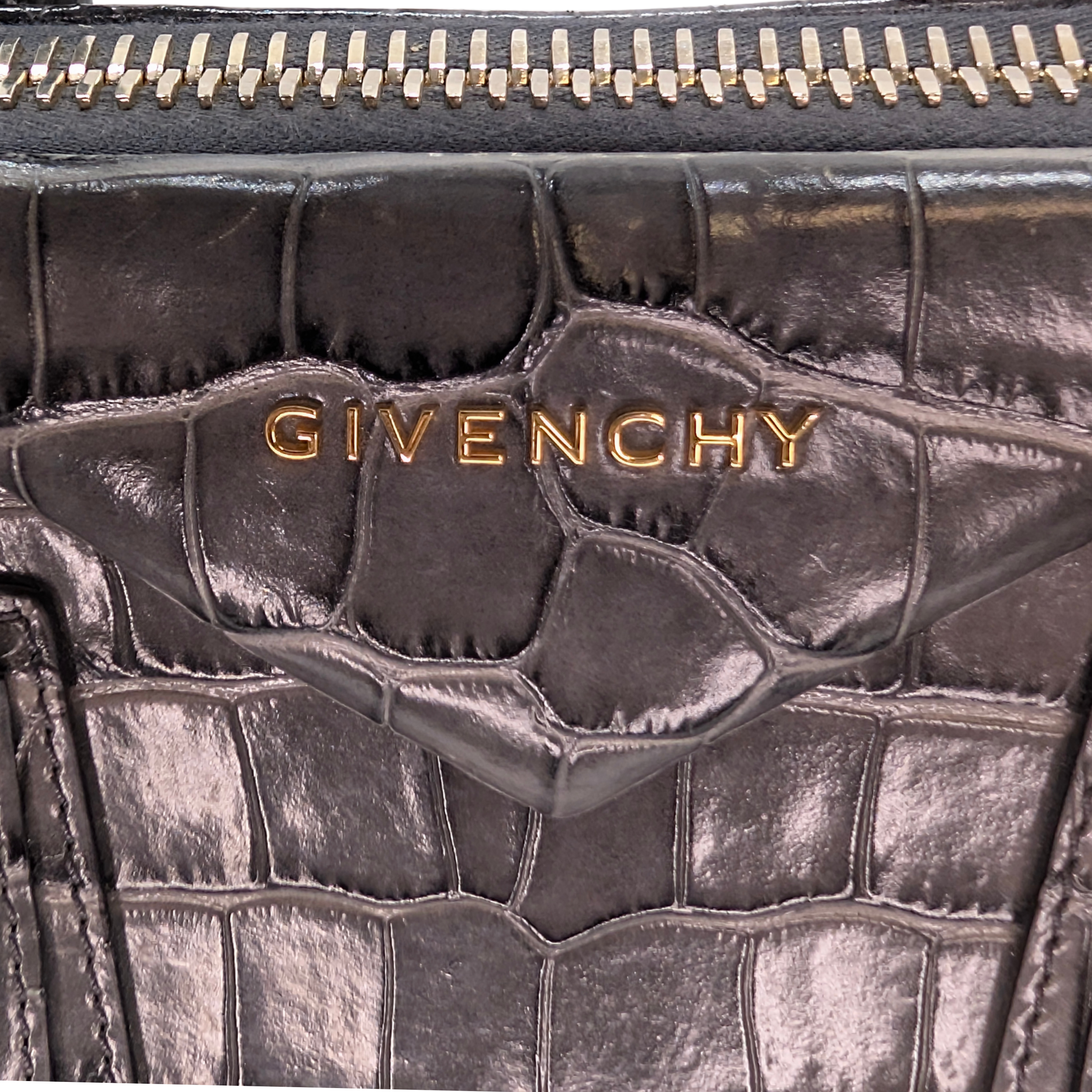 Givenchy Small Antigona Black Crocodile Embossed Bag Storm Grey