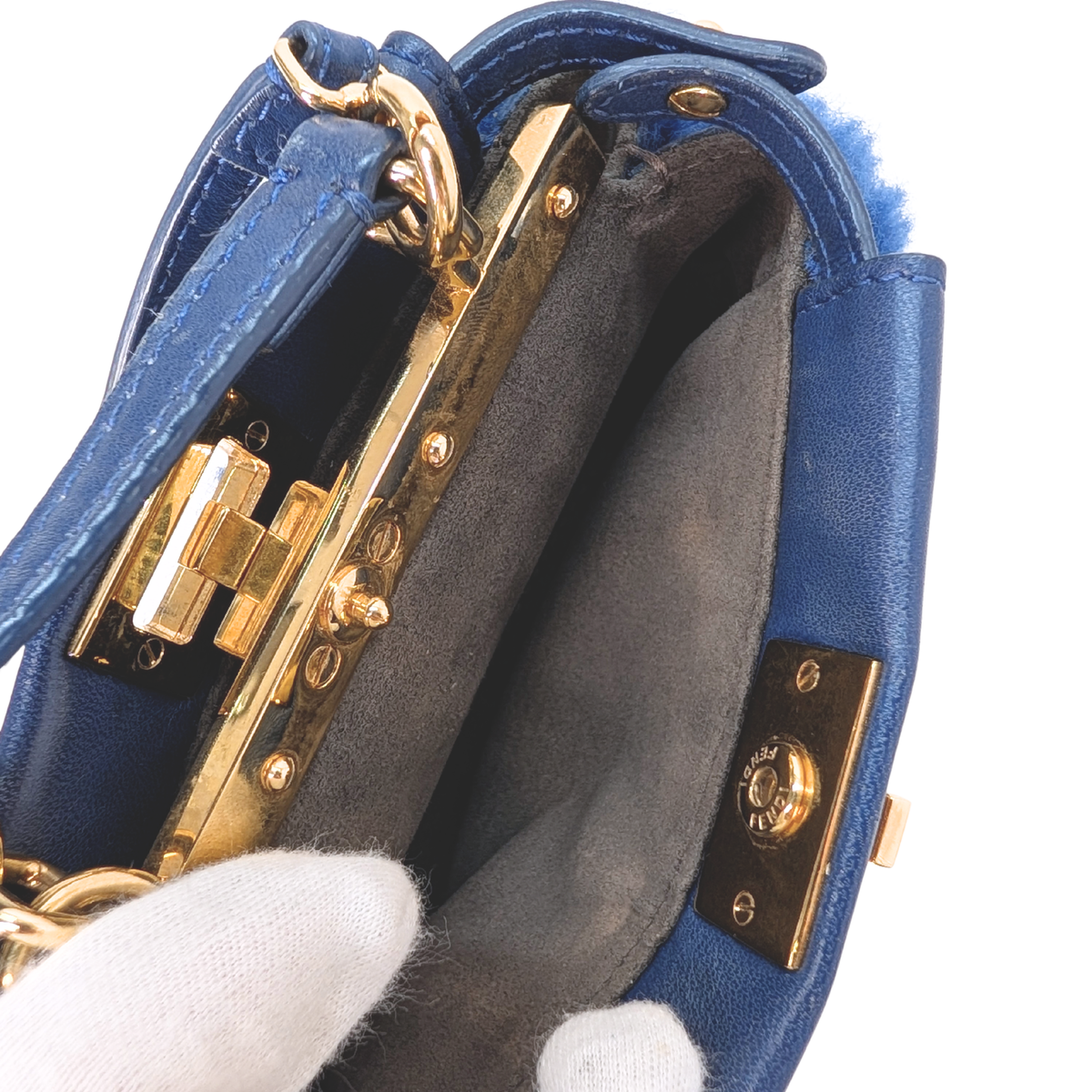 Fendi Peekaboo Micro Shearling Bag Blue