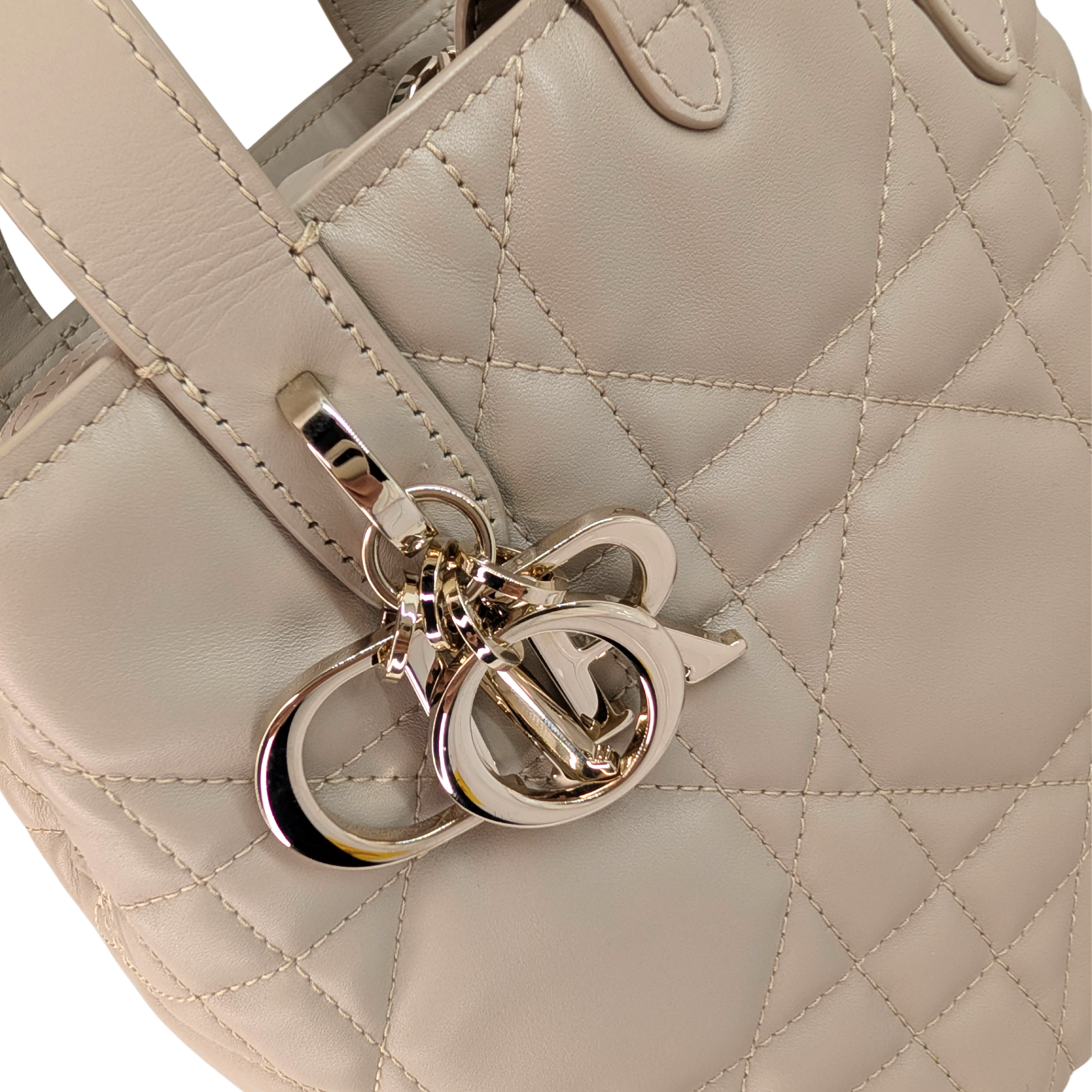 Dior Small Toujours Tote Bag Macrocannage Calfskin Powder Beige