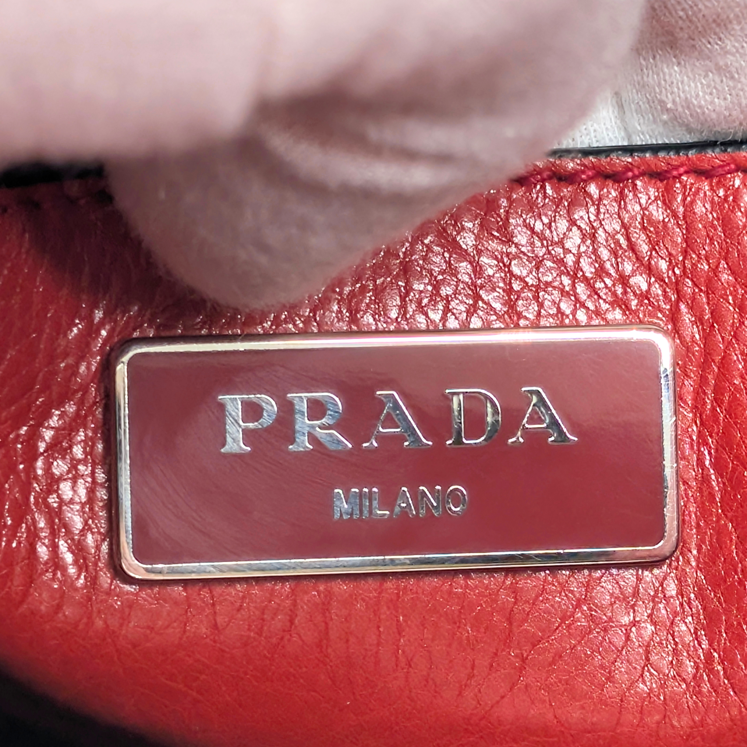 Prada Glace Calf Leather Twin Pocket Double Handle Tote Red
