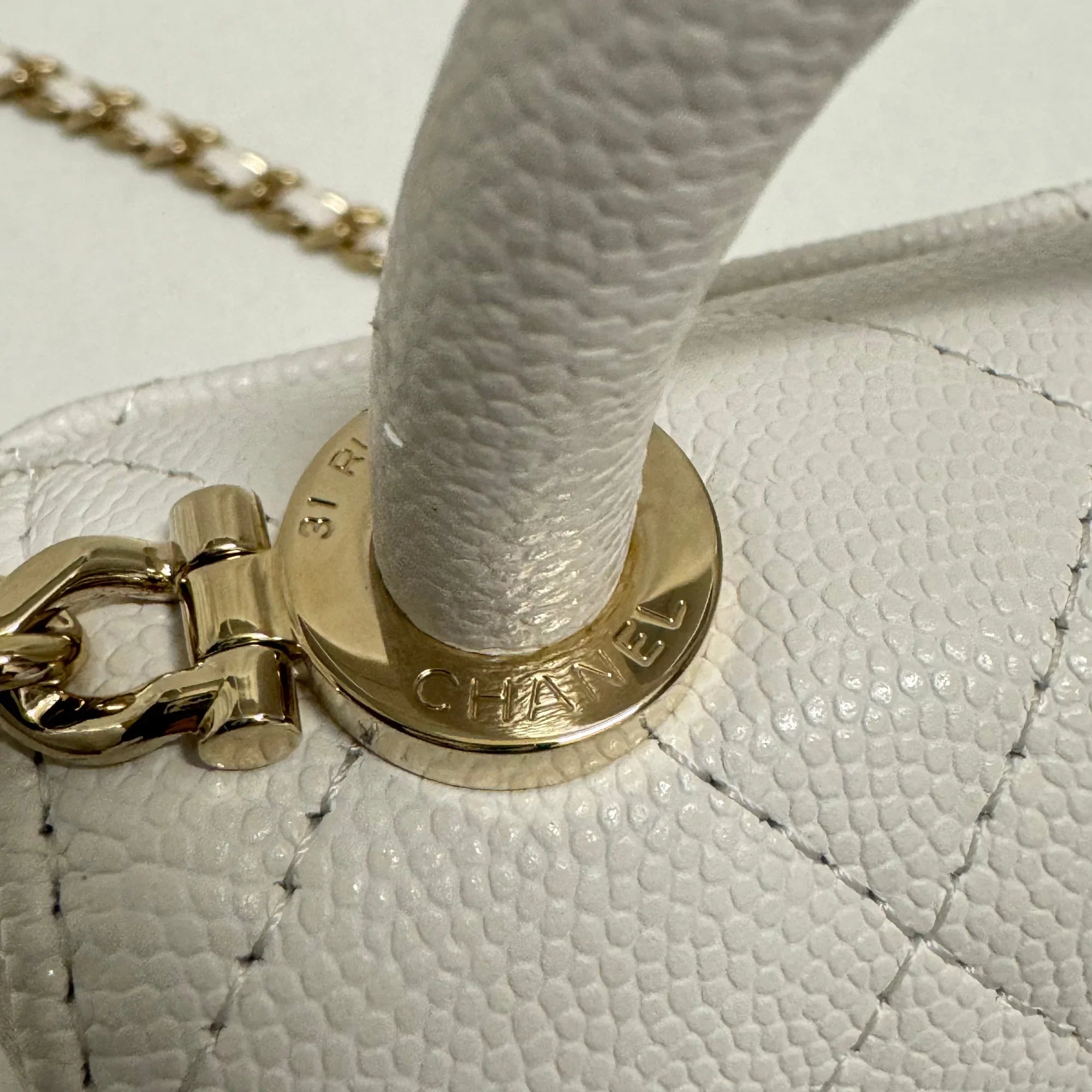 Chanel Micro Coco Handle Bag in White Caviar Leather - Lost Designer