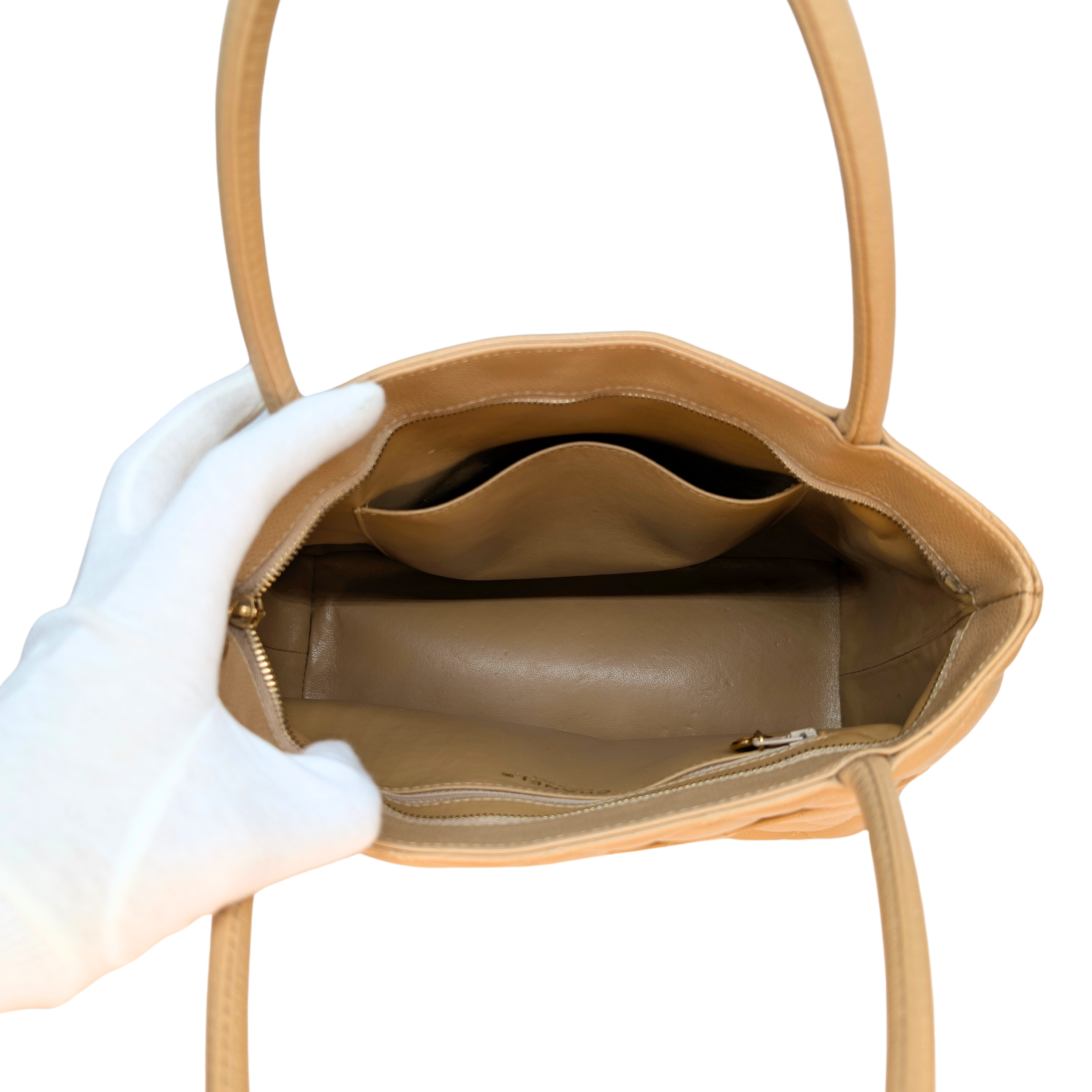 Chanel Caviar Medallion Tote Bag Beige