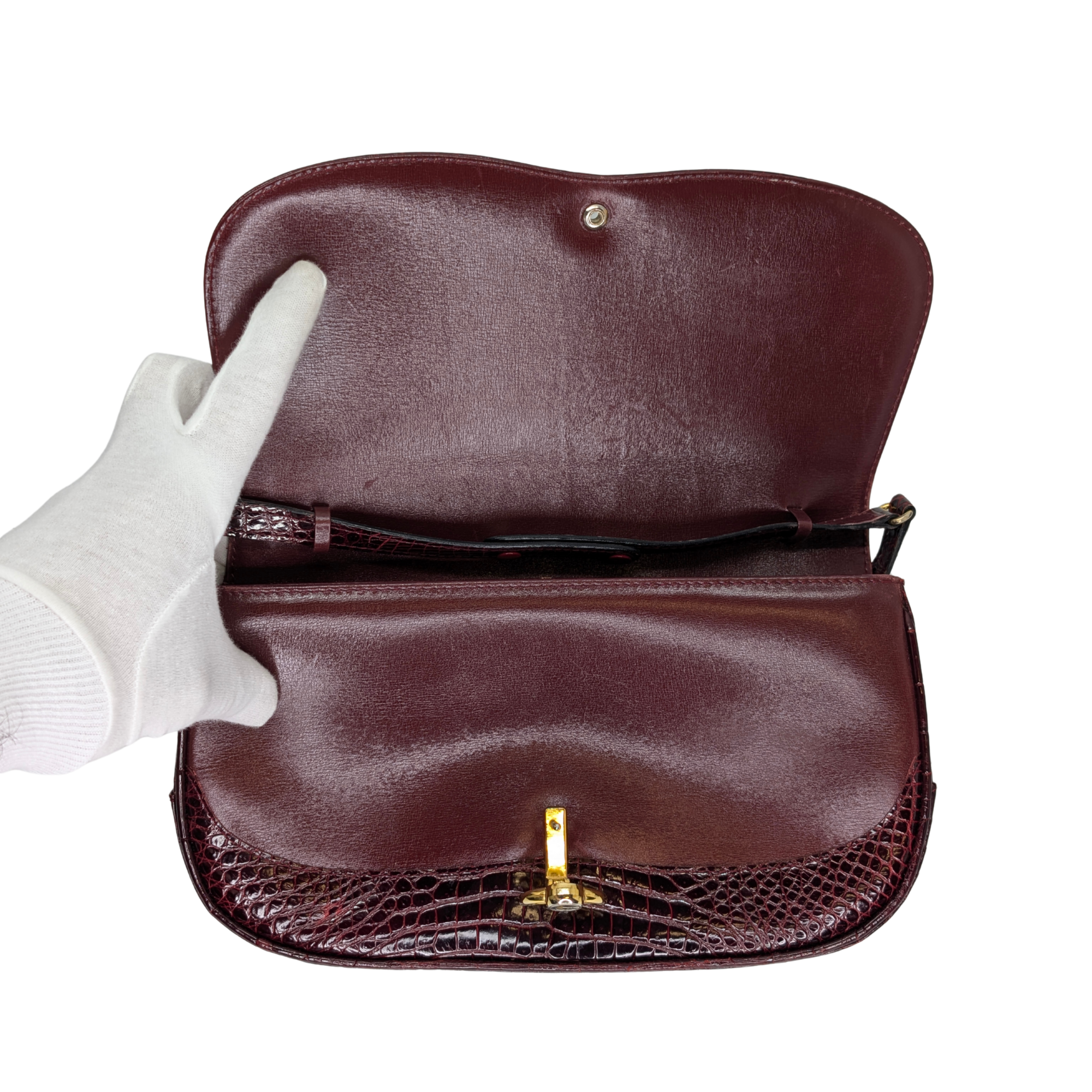 Gucci Vintage Crocodile Shoulder Bag Burgundy