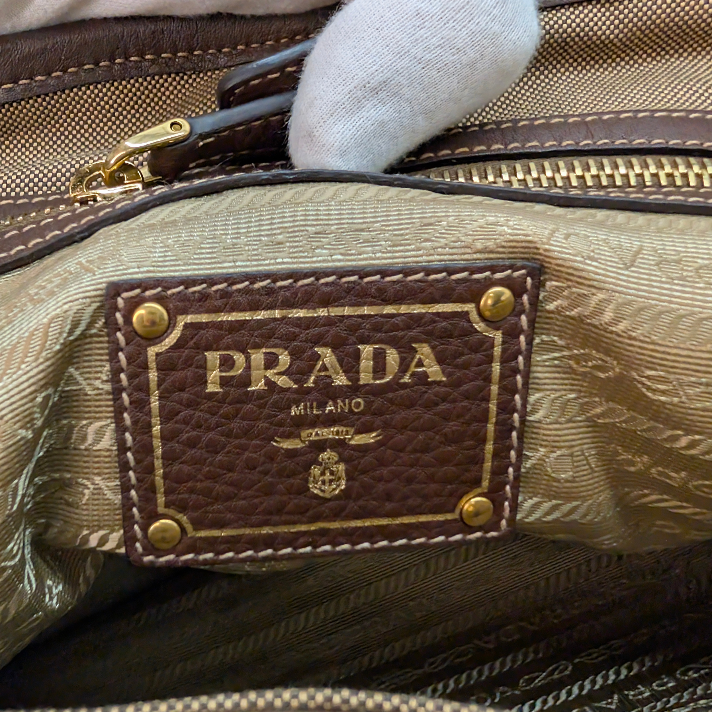 Prada Logo Jacquard Tote Bag Brown