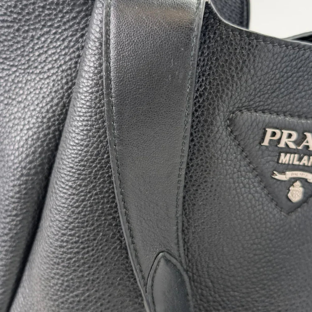 Prada Daino Soft Medium Dynamique Tote Bag Black - Lost Designer