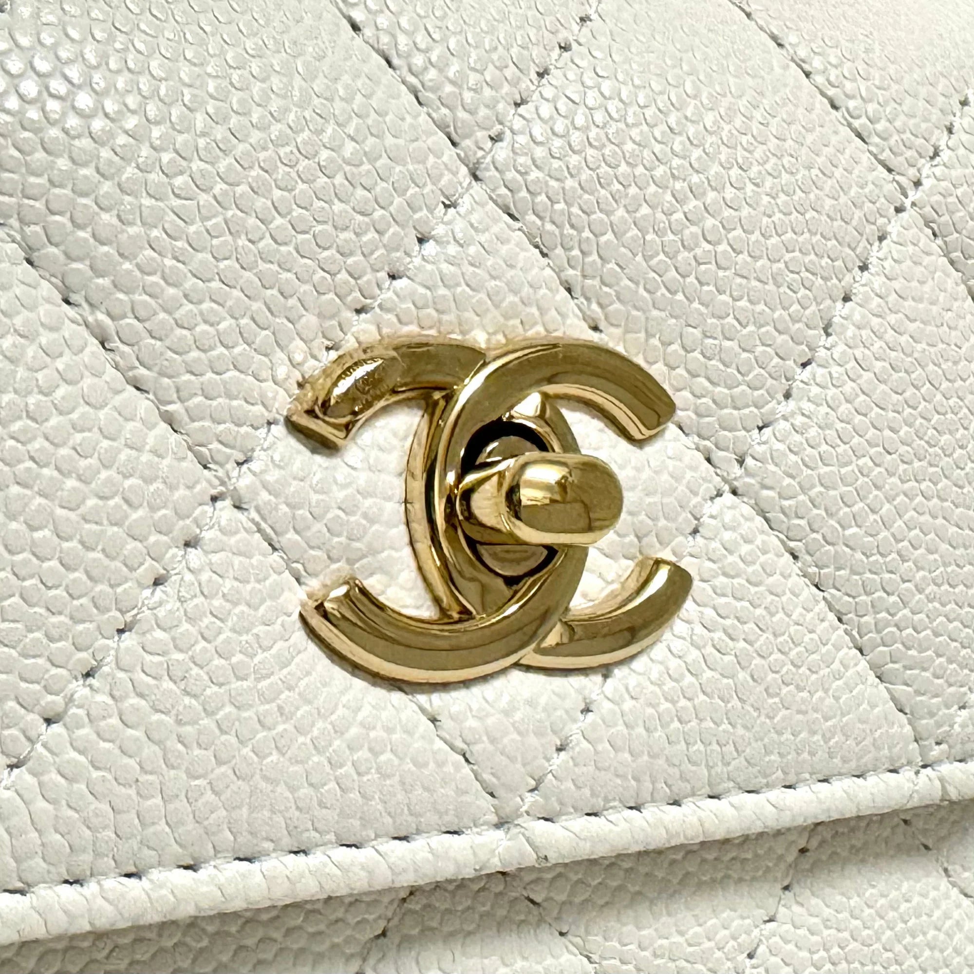 Chanel Micro Coco Handle Bag in White Caviar Leather - Lost Designer
