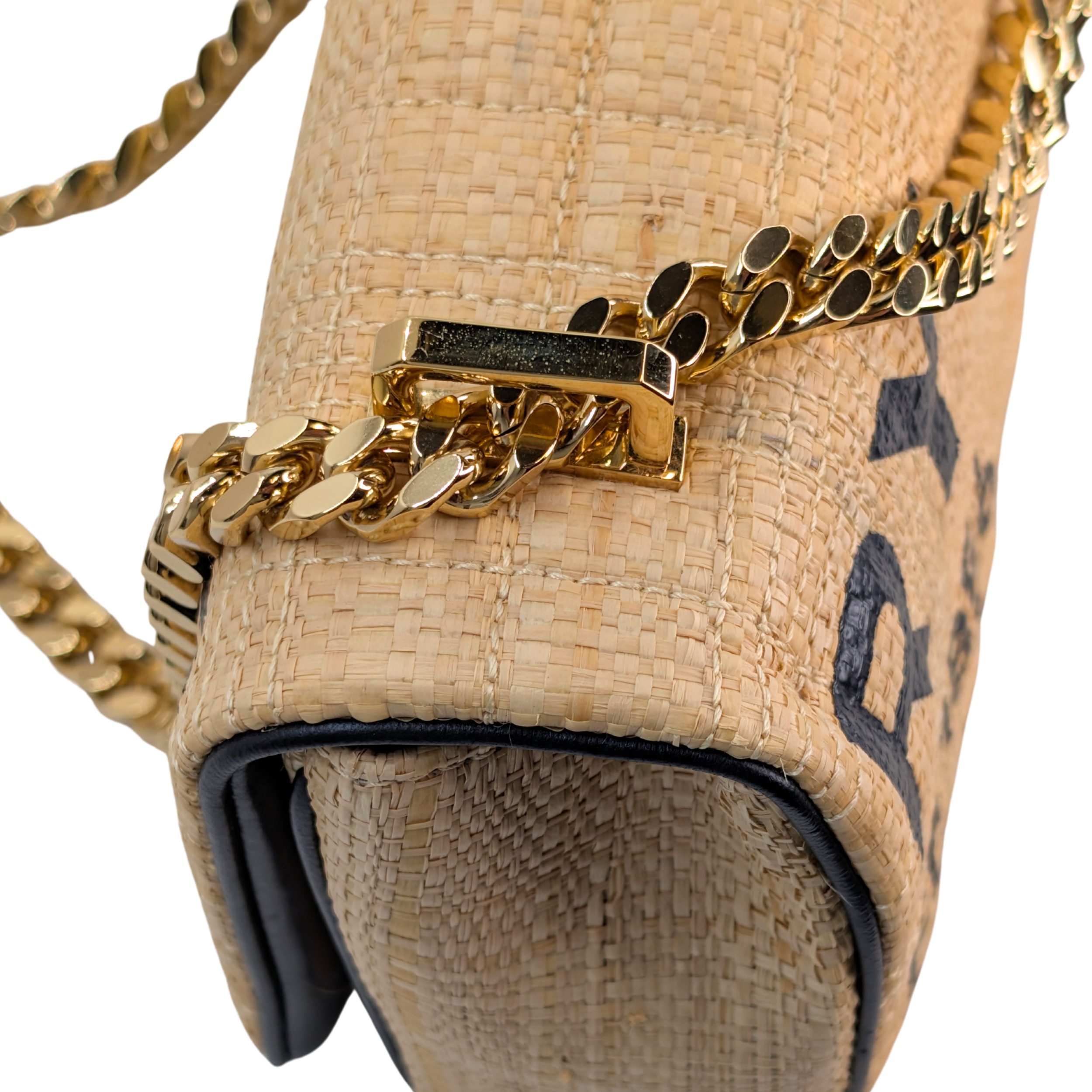 Burberry Small Horseferry Print Quilted Raffia Lola Bag