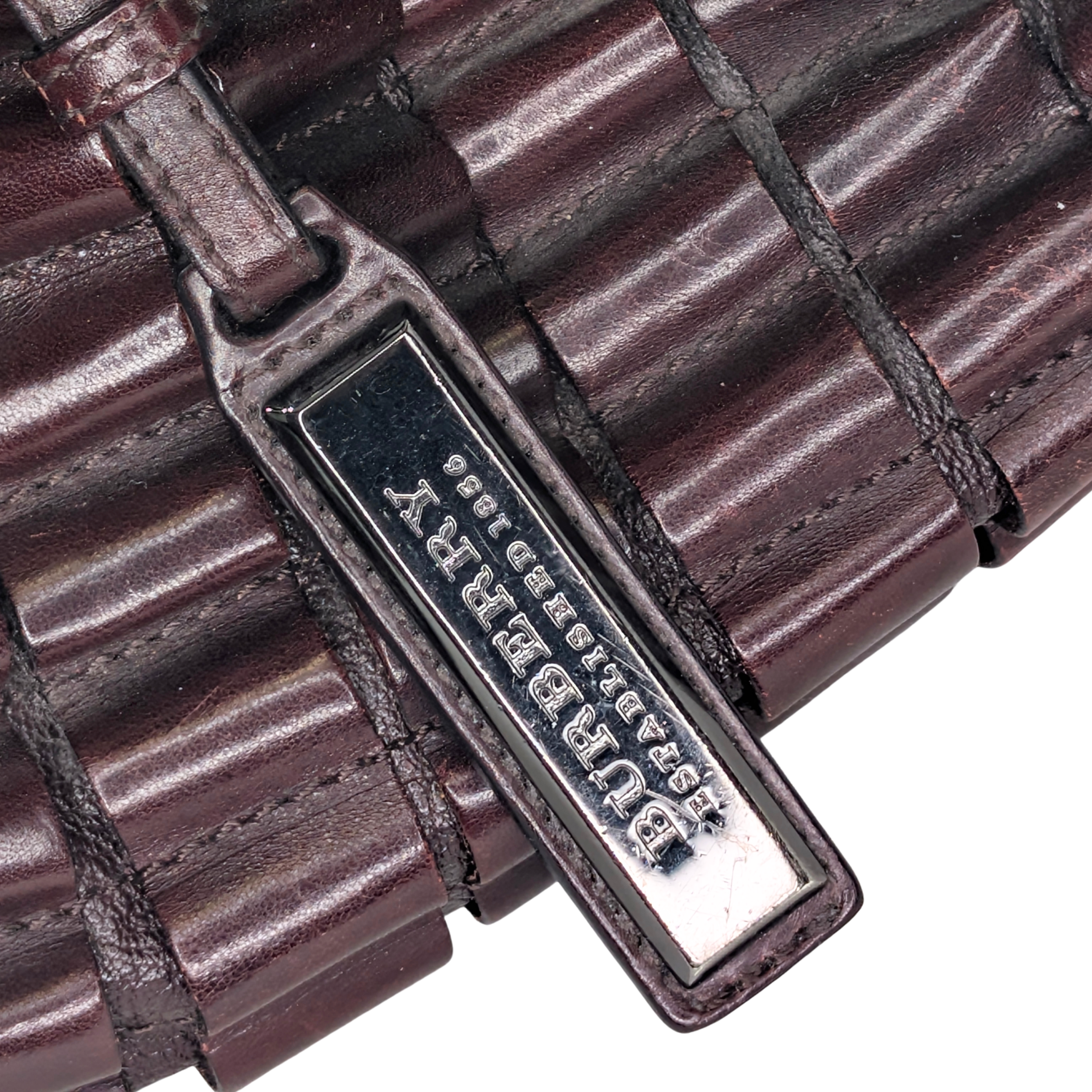 Burberry Leather Cartridge Pleat Tote Bag Burgundy