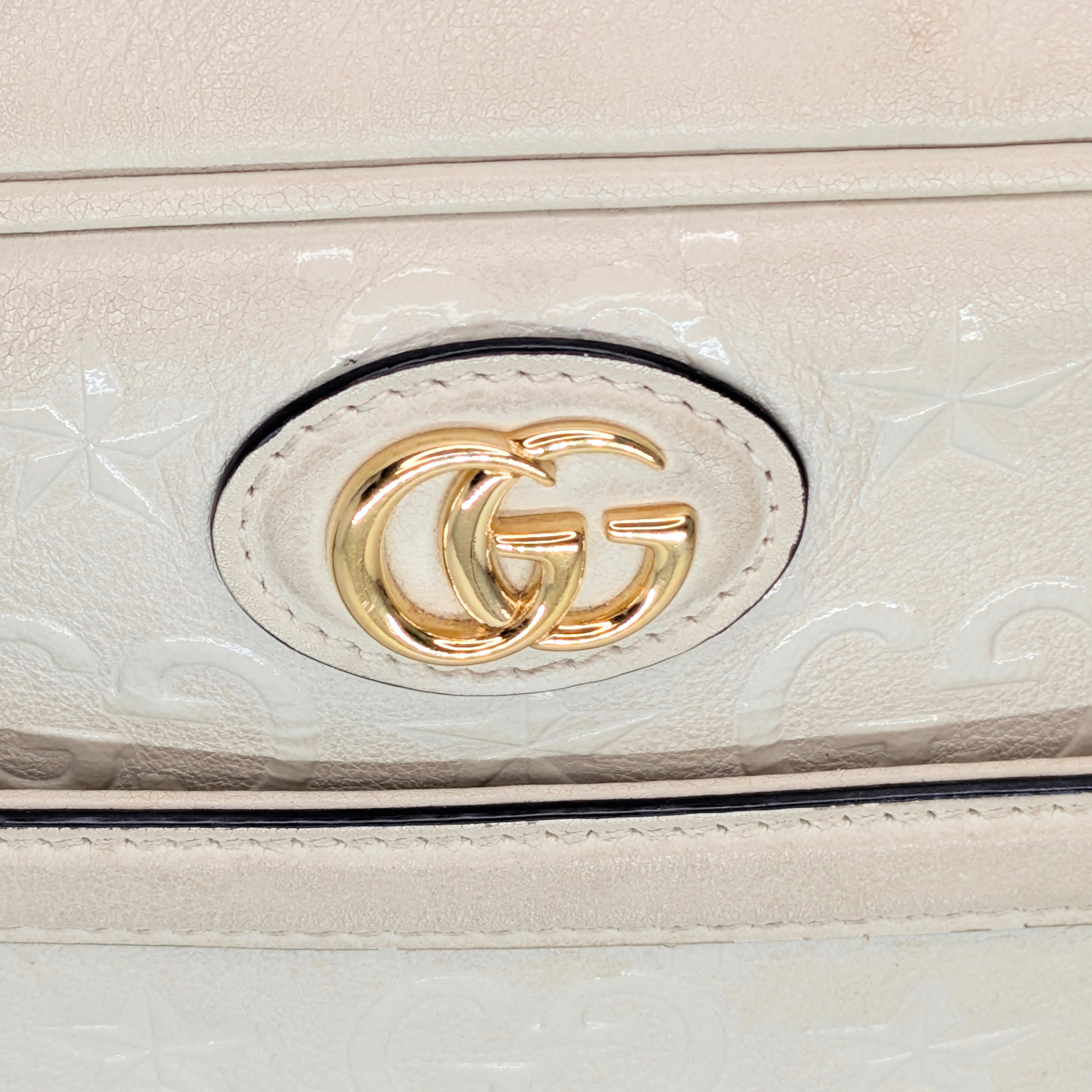 Gucci White GG Star Leather Camera Shoulder Bag