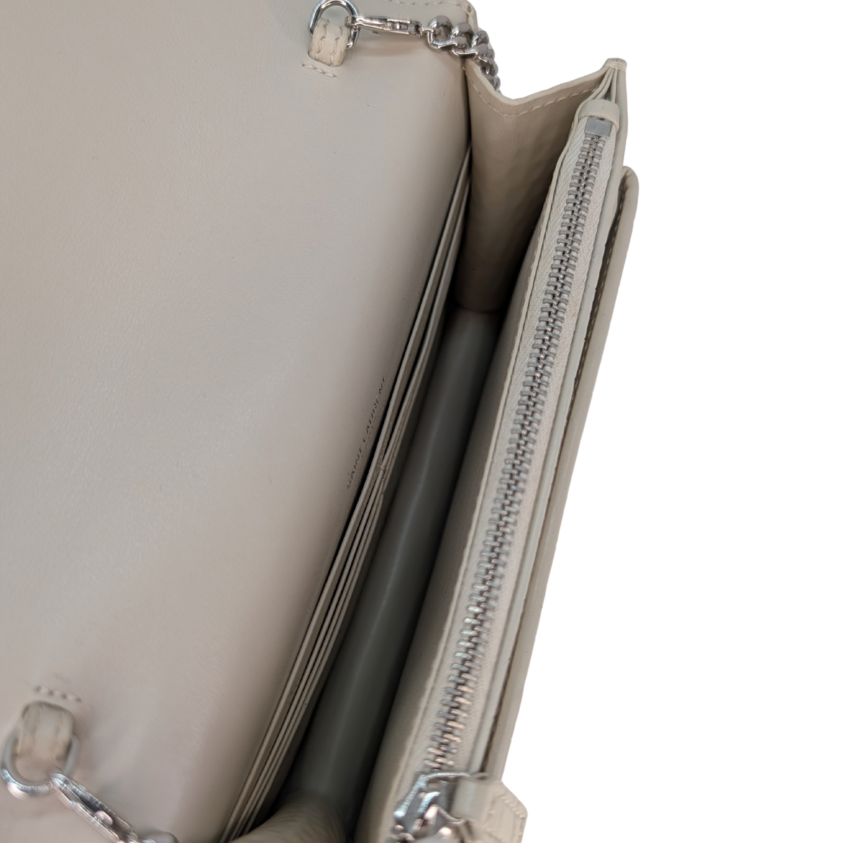 Saint Laurent Sunset Small Croc-Embossed Crossbody Biege