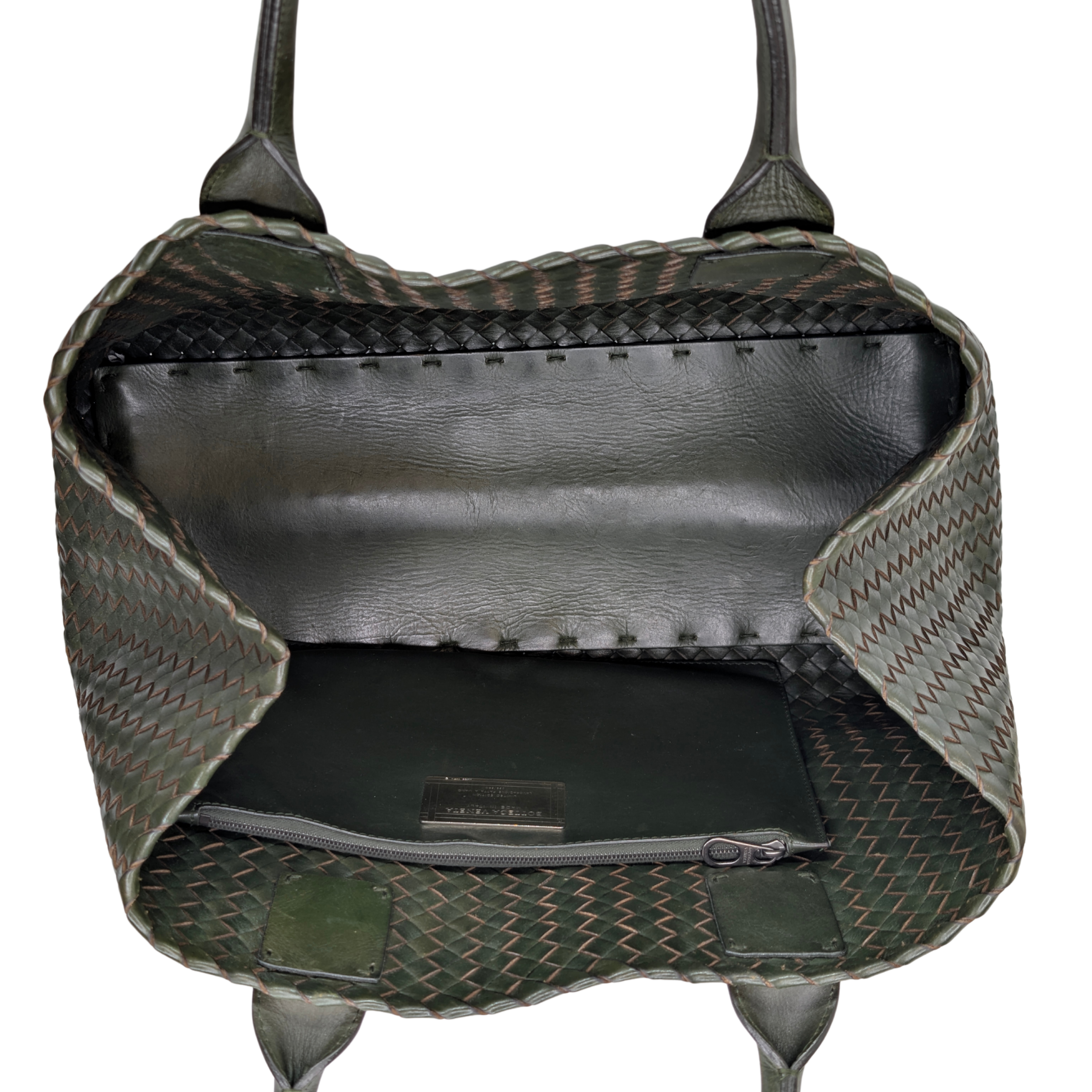 Bottega Veneta Intrecciato Leather Large Cabat Tote Bag Dark Olive Green