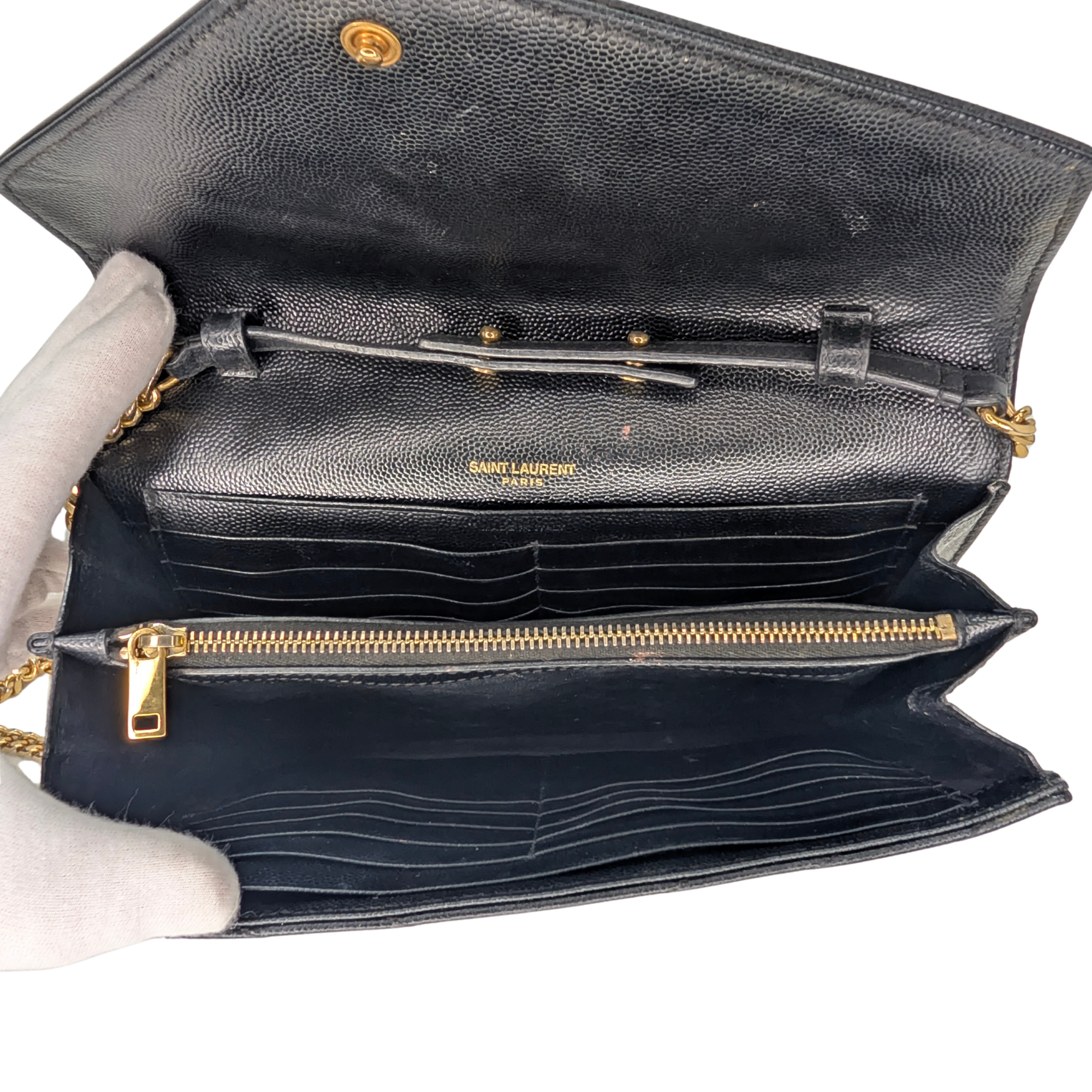 Saint Laurent Cassandre Envelope Chain Wallet Black