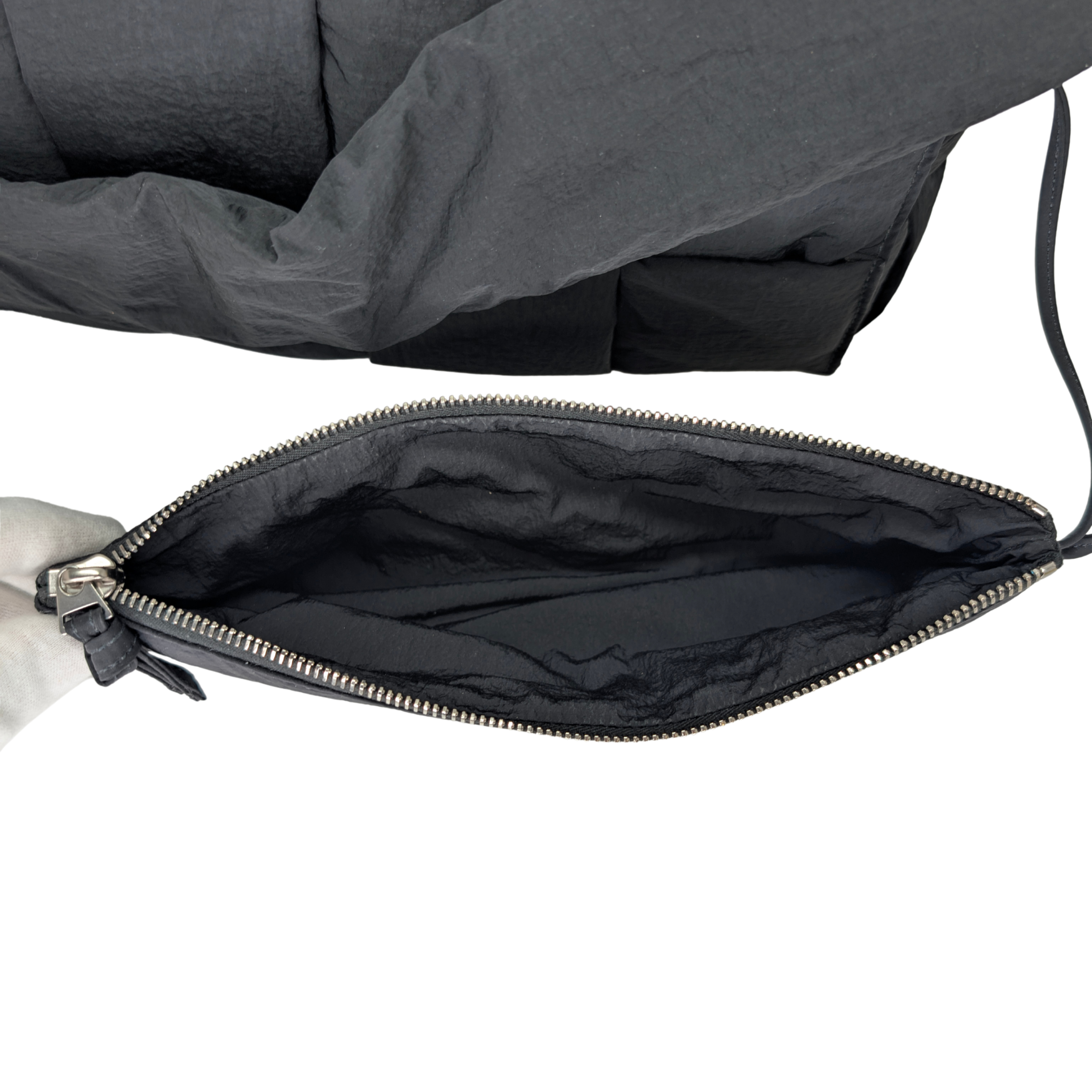 Bottega Nylon Intrecciato Padded Tech Cassette Bag Black