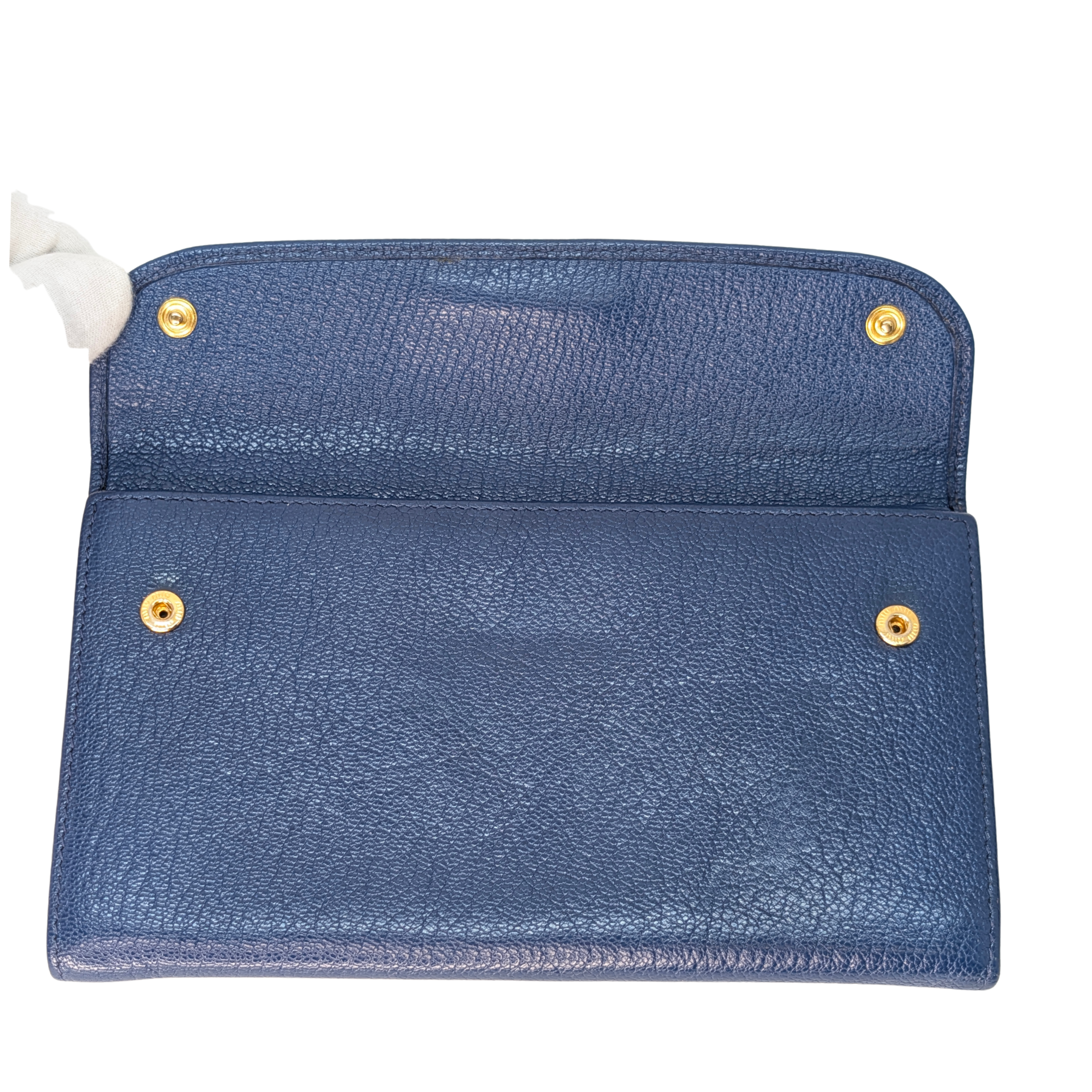 Miu Miu Madras Flap Long Wallet Leather Blue