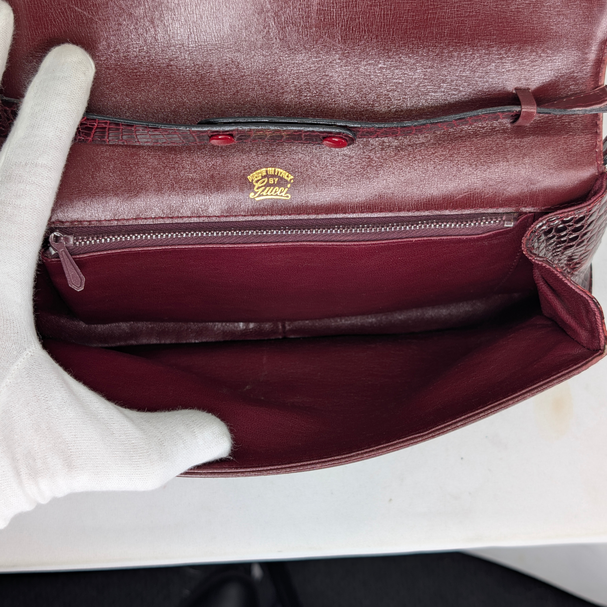 Gucci Vintage Crocodile Shoulder Bag Burgundy