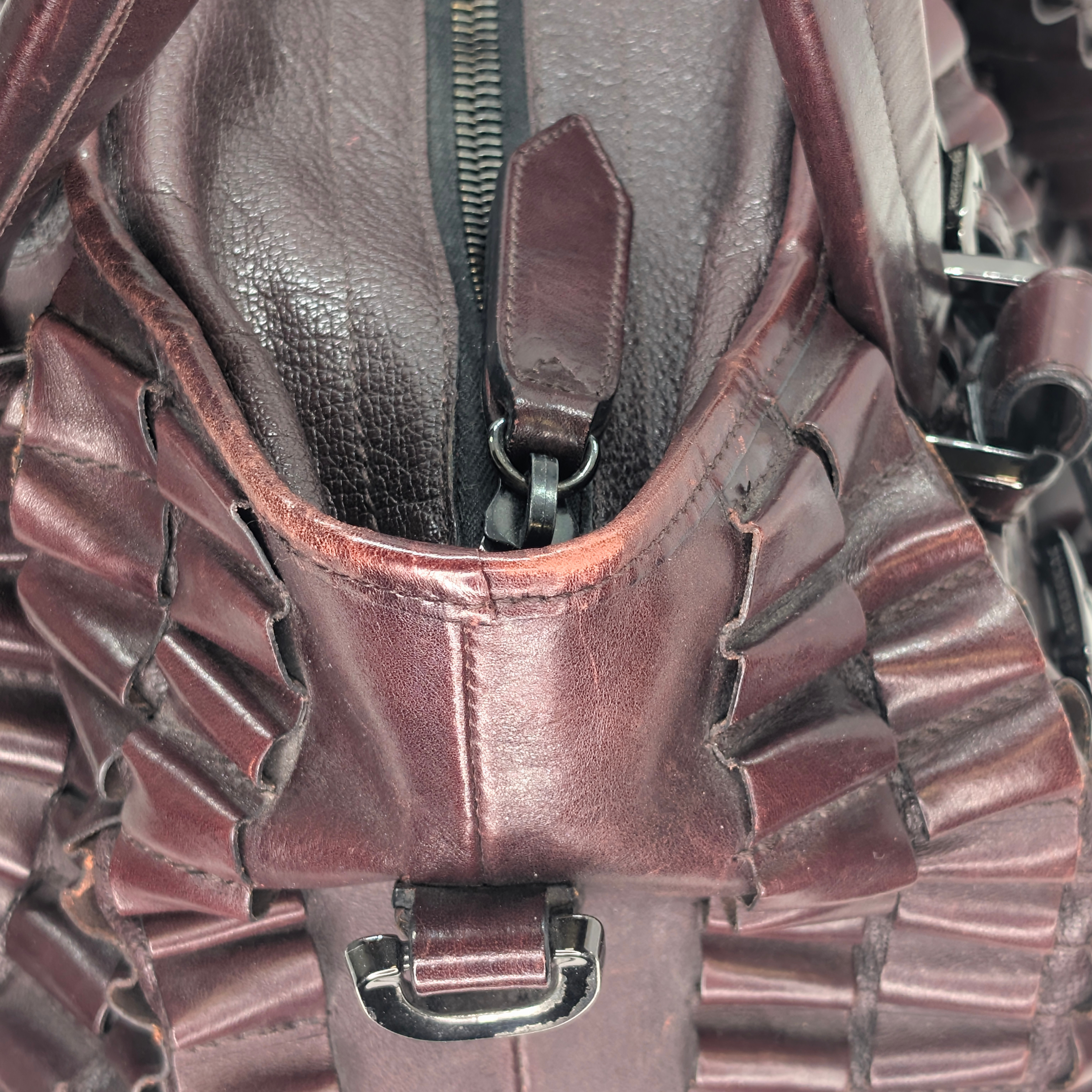 Burberry Leather Cartridge Pleat Tote Bag Burgundy